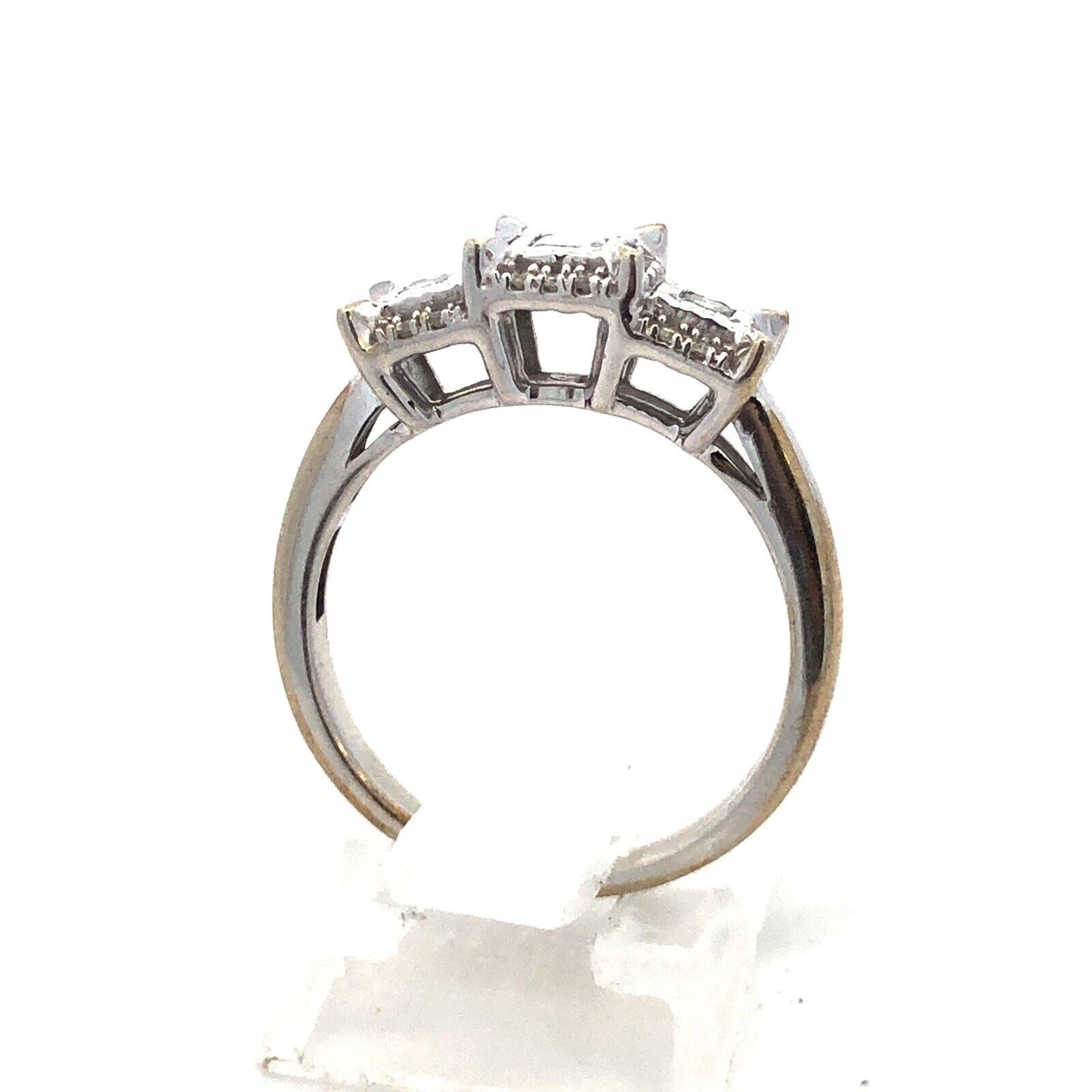 ZEI 10K White Gold Princess Cut Trio Halo Accents Diamond Engagement Bridal Ring