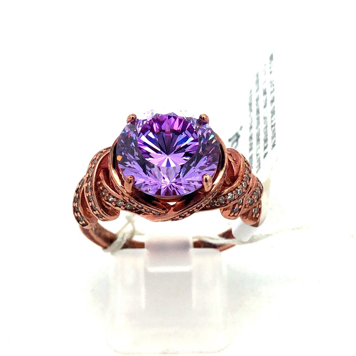 PAJ Sterling Silver Rose Tone Lavender Dillenium Cut Purple CZ With Accents Ring