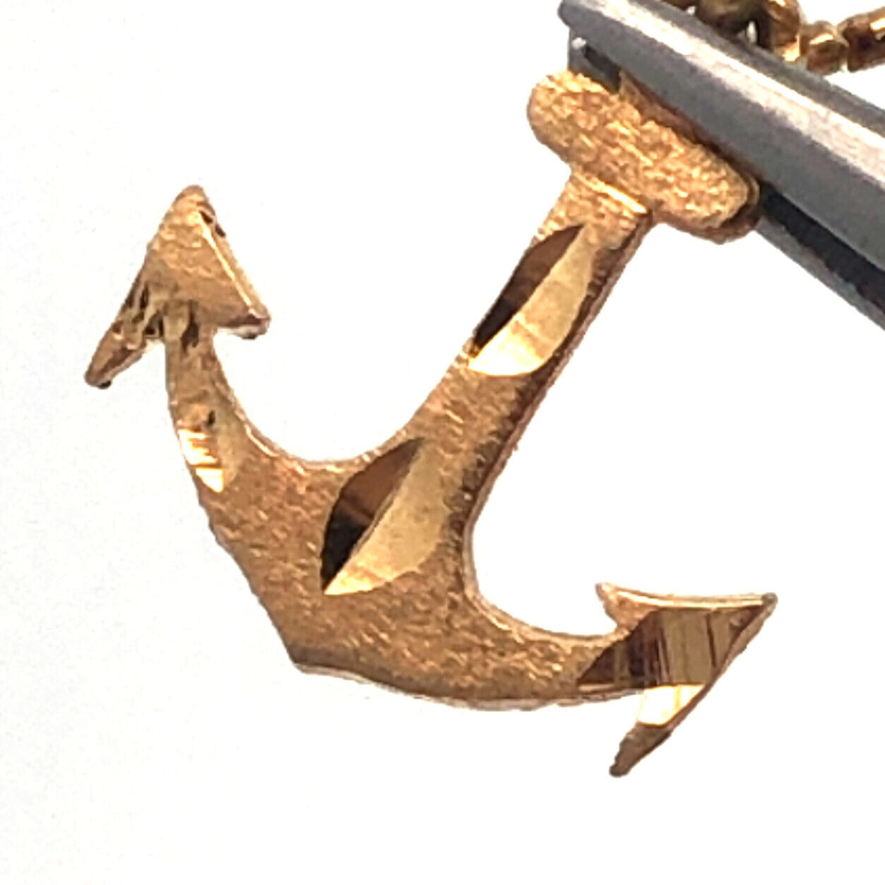 14K Yellow Gold Diamond Cut Textured 3 Dimensional Anchor Seaman Charm Pendant