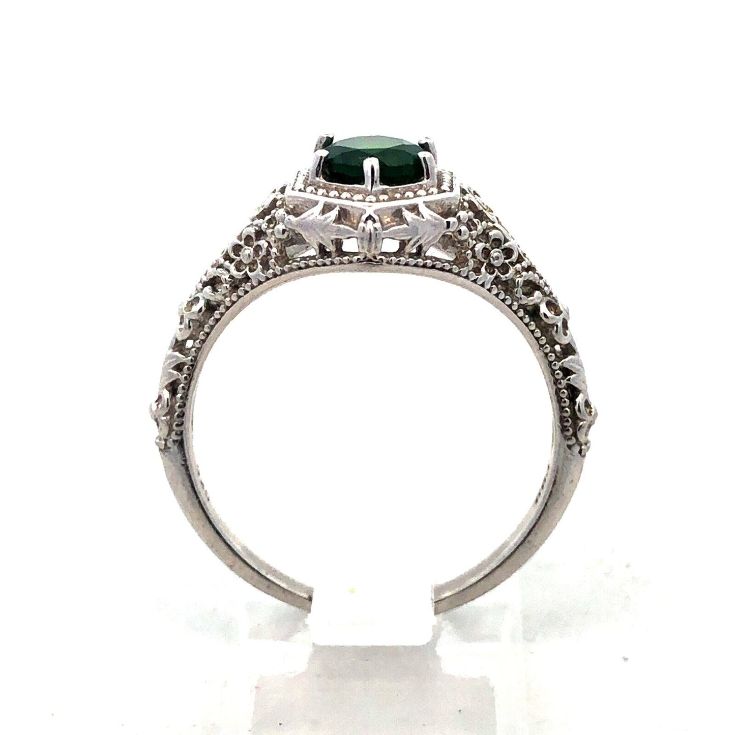 Designer BBJ 925 Sterling Silver Round Green Tourmaline Filigree Solitaire Ring