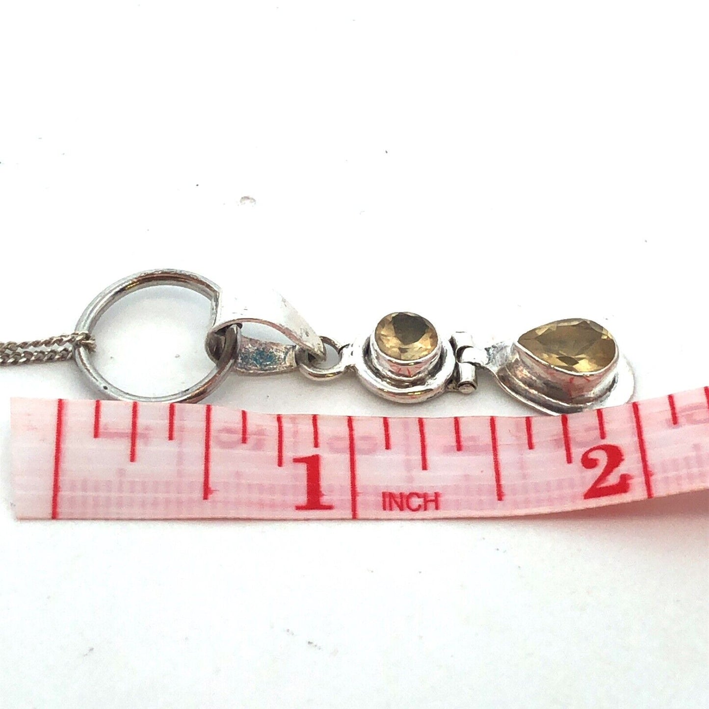 925 Sterling Silver Round Pear Yellow Citrine Pendant Chain Necklace