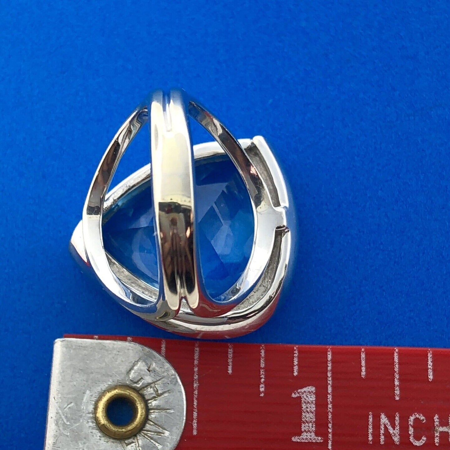 Modernist 14K White Gold Trilliant Blue Topaz Diamond Accented Statement Ring