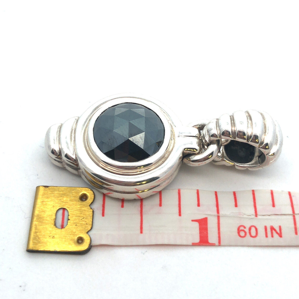 John Hardy JH 925 Sterling Silver Cushion Cut Hematite Enhancer Pendant