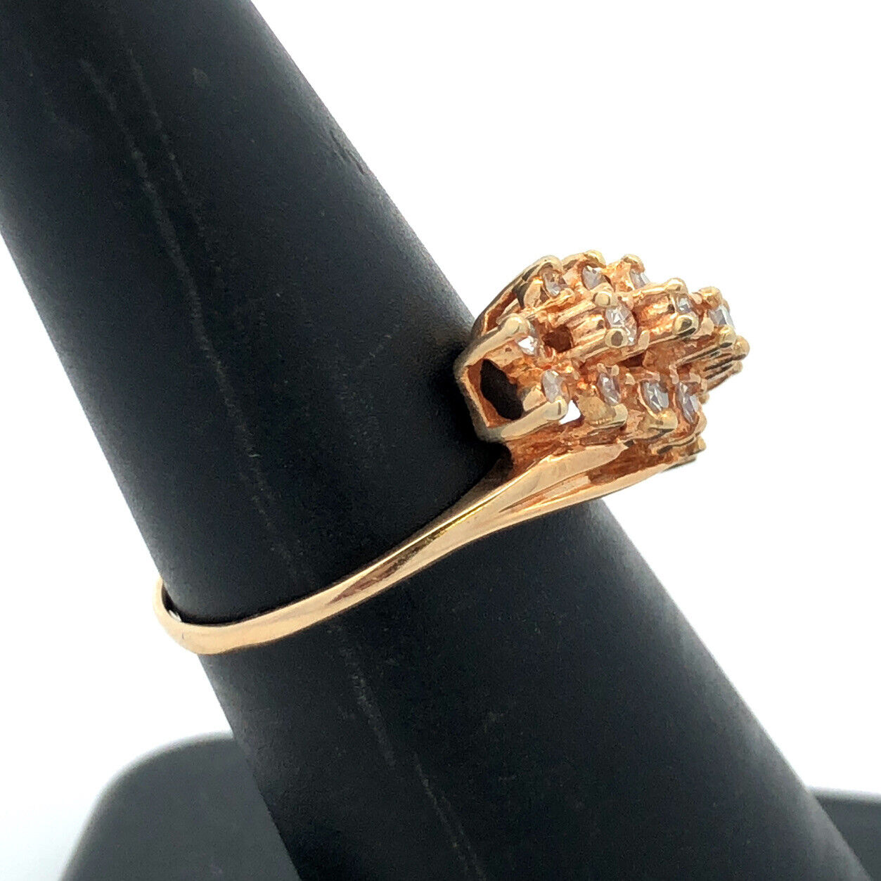 Designer 14K Yellow Gold Diamond Statement Ring Size 6.5