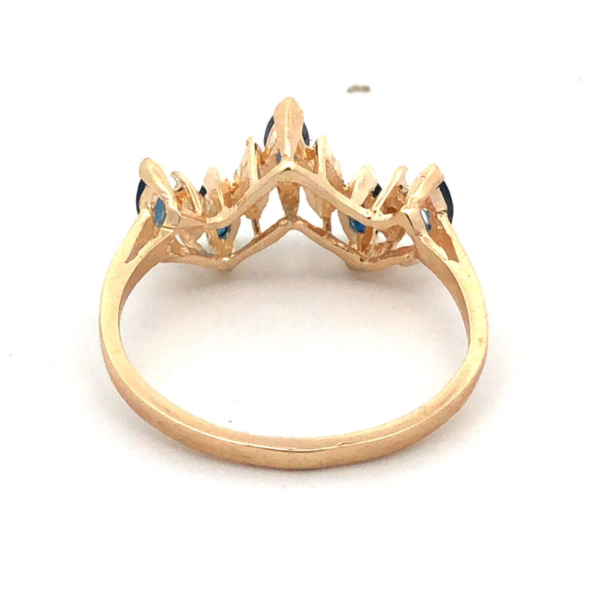 Estate 14K Yellow Gold Marquise London Blue Topaz Diamond Stacking Band Ring