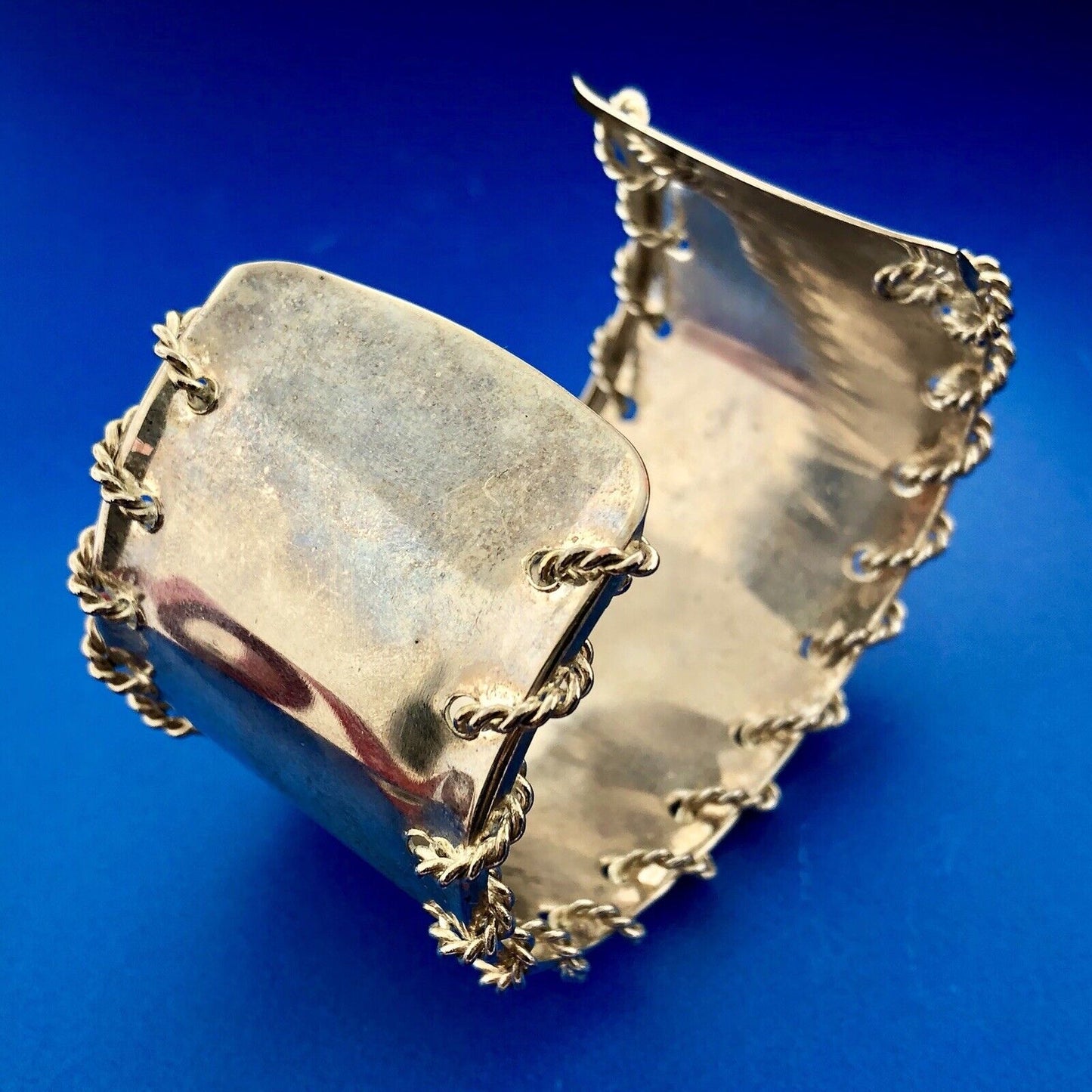 Modernist Silver Tone Twisted Wire Wrapped Polished Statement Cuff Bracelet