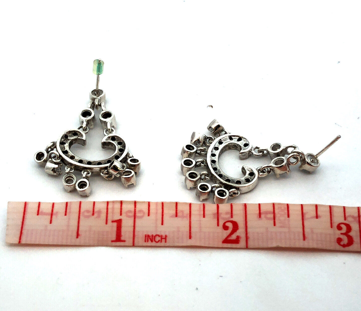 Vintage 925 Sterling Silver Round Cubic Zirconia CZ Chandelier Dangle Earrings