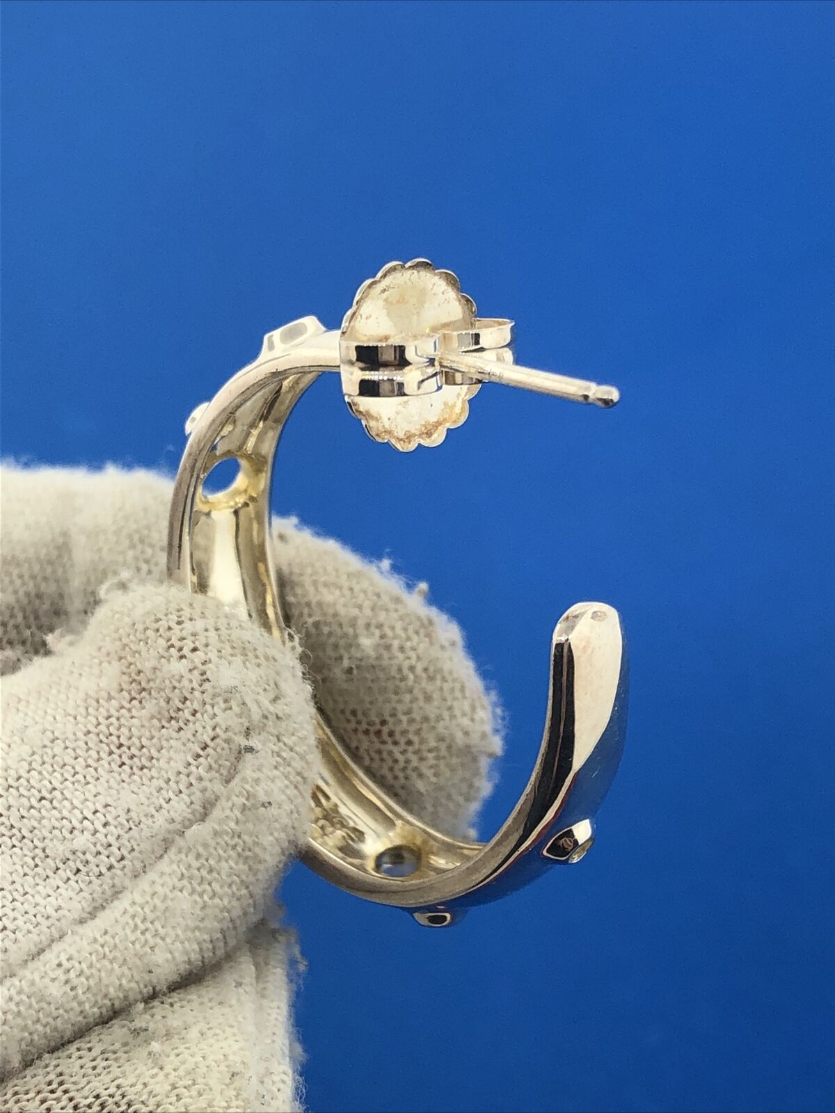 Spectacular 925 Sterling Silver Modernist Moon Crater Open Hoop Earrings