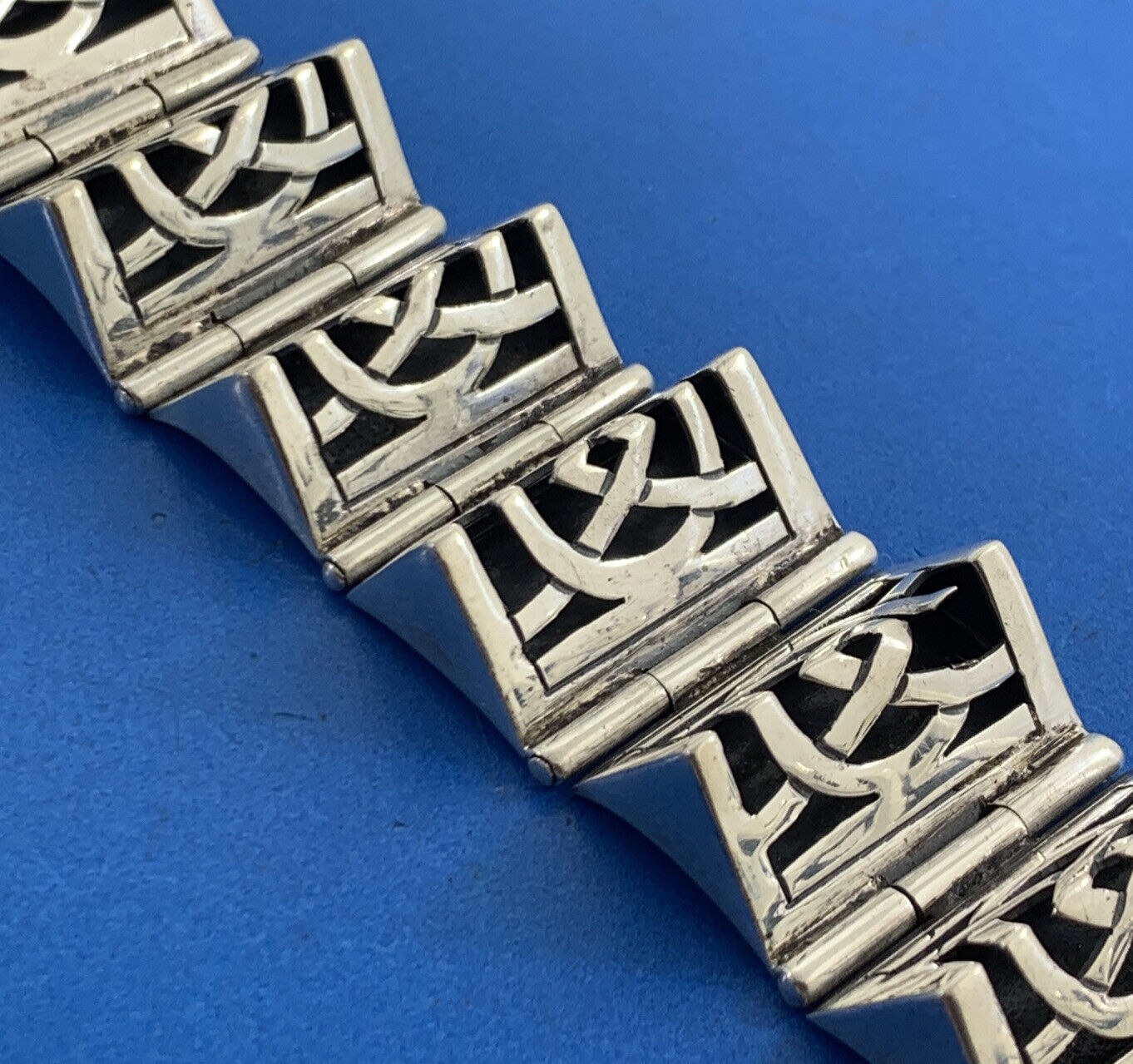 Mid-Century Taxco 925 Sterling Silver Modernist Accordion Style Cuff Bracelet