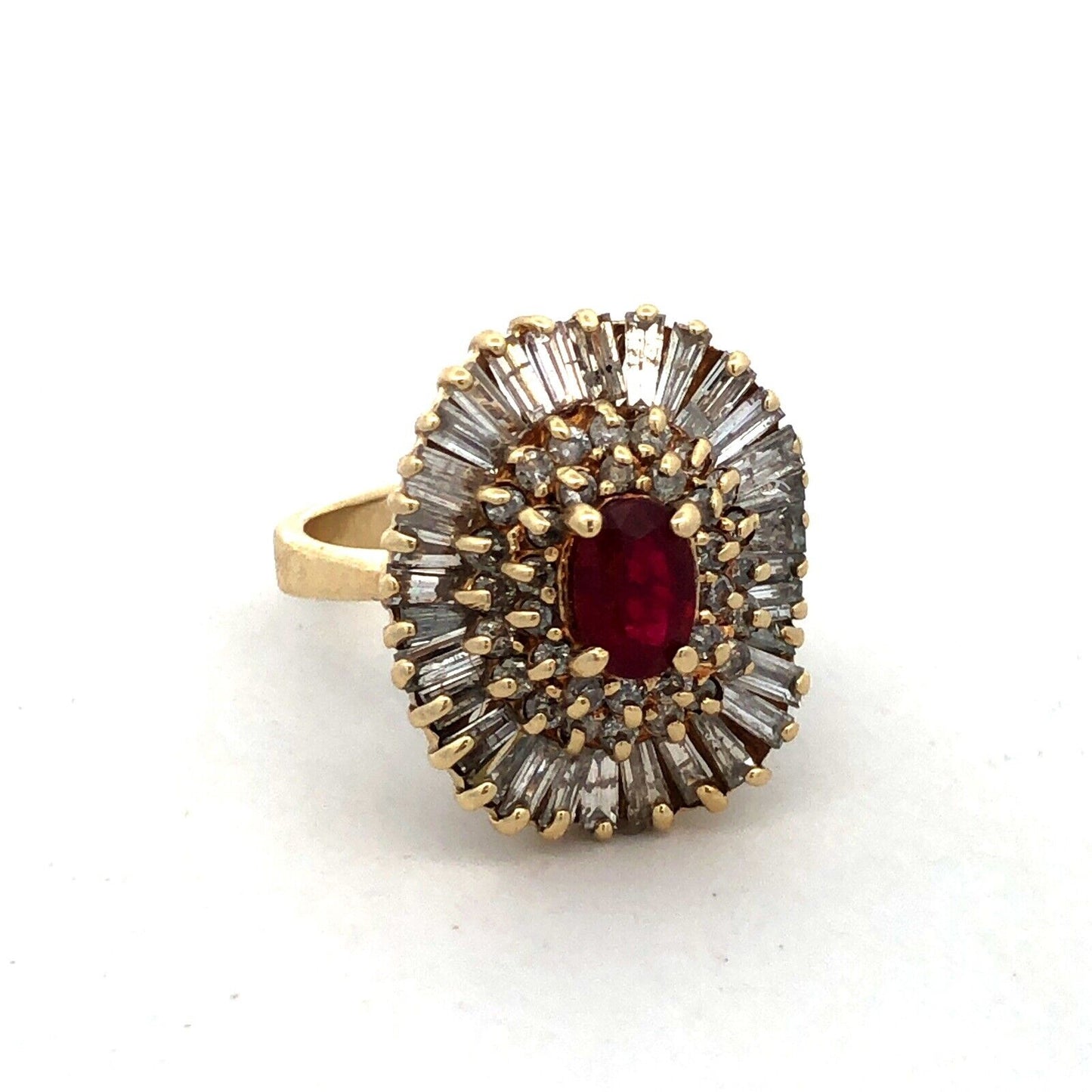 Estate 14K Yellow Gold Ruby Center Diamond Halo July Anniversary Statement Ring