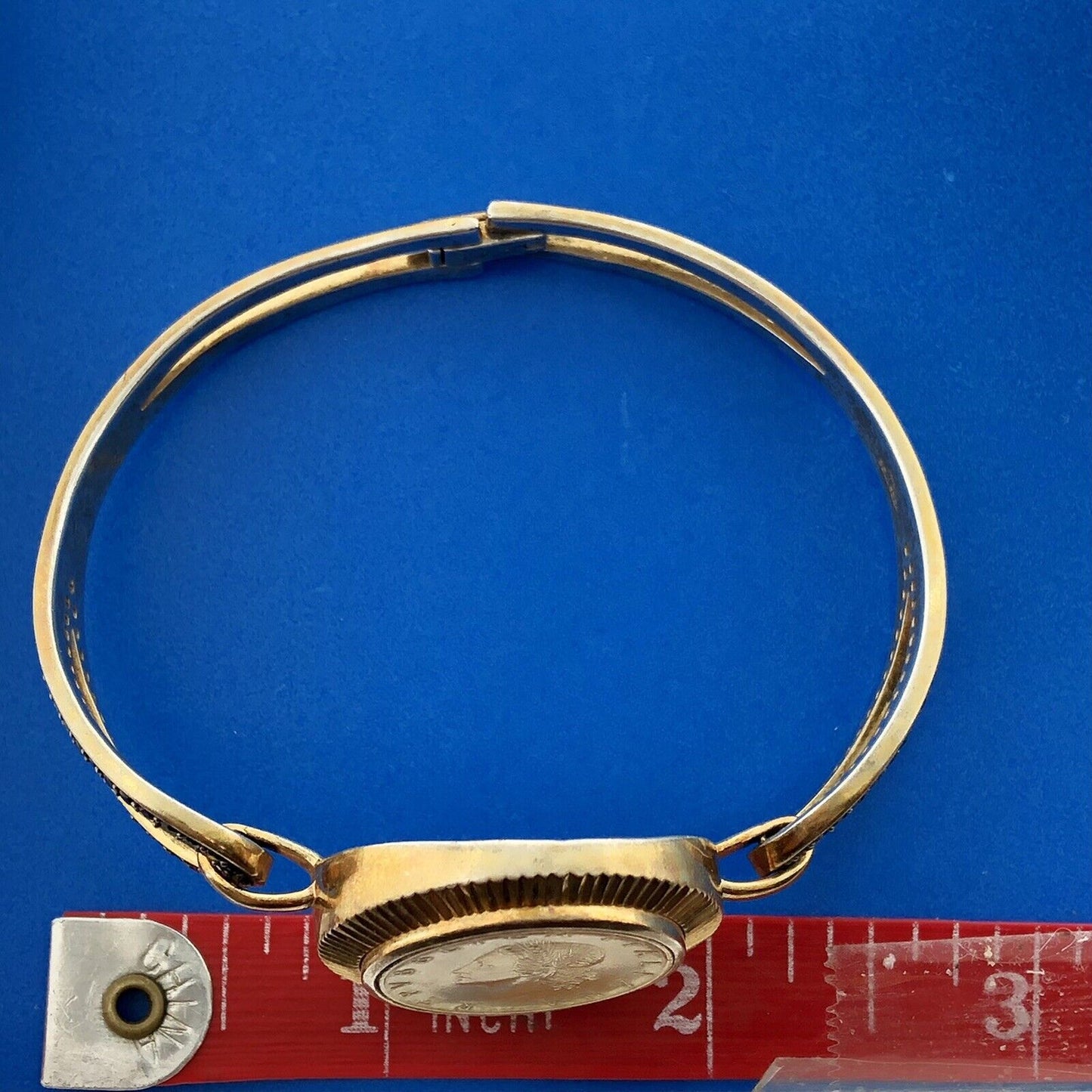 HSN Bellezza Bronze Gold Tone Black Spinel 20 Lira Bangle Fashion Bracelet