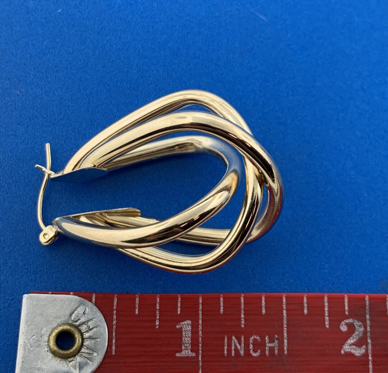 Retro 14K Yellow Gold Modernist Tubular Statement Pear Bell Dangle Drop Earrings