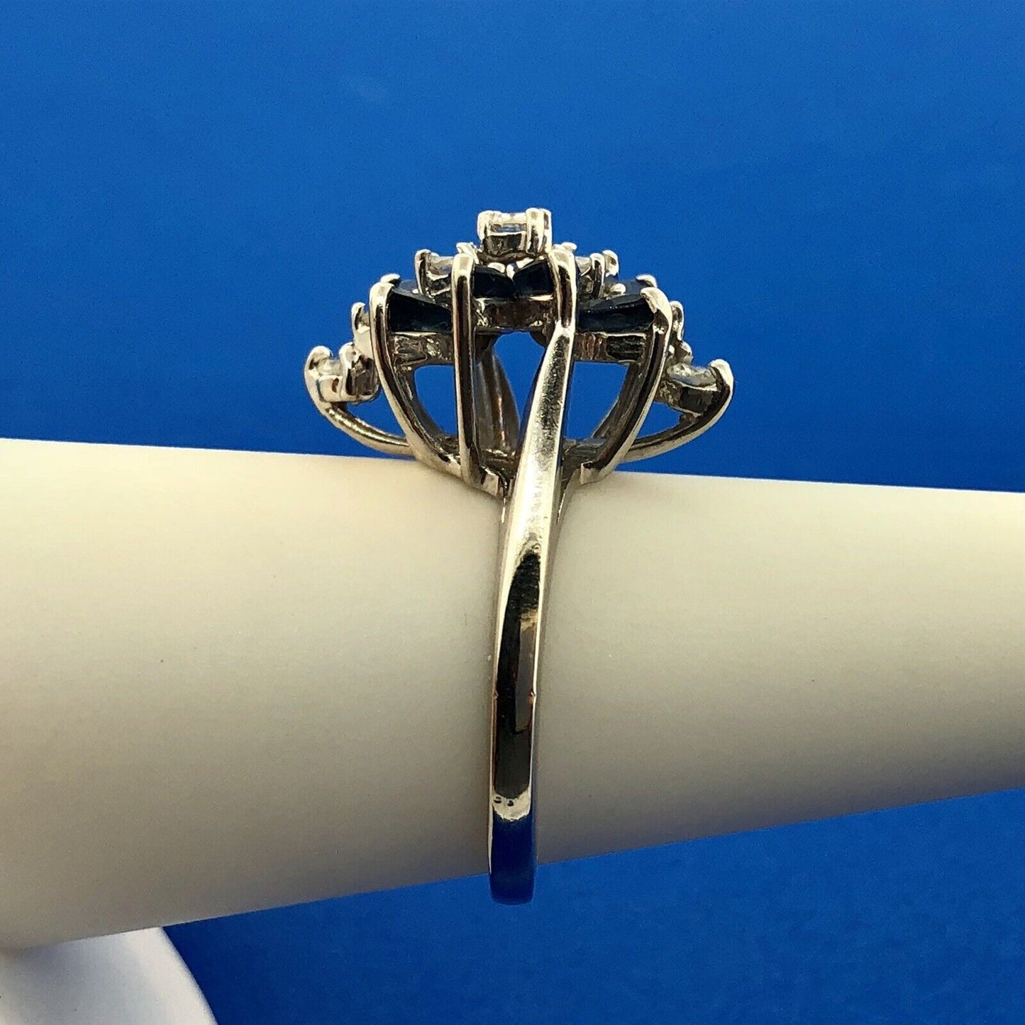 Vintage 14K White Gold Diamond Sapphire Waterfall September Anniversary Ring