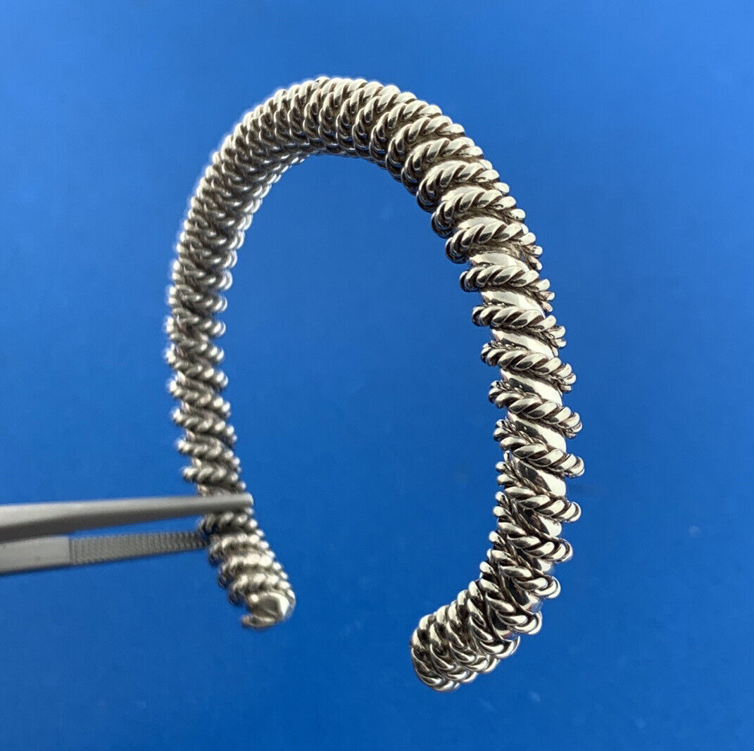 925 Sterling Silver Wire Wrapped Open Statement Cuff Bracelet