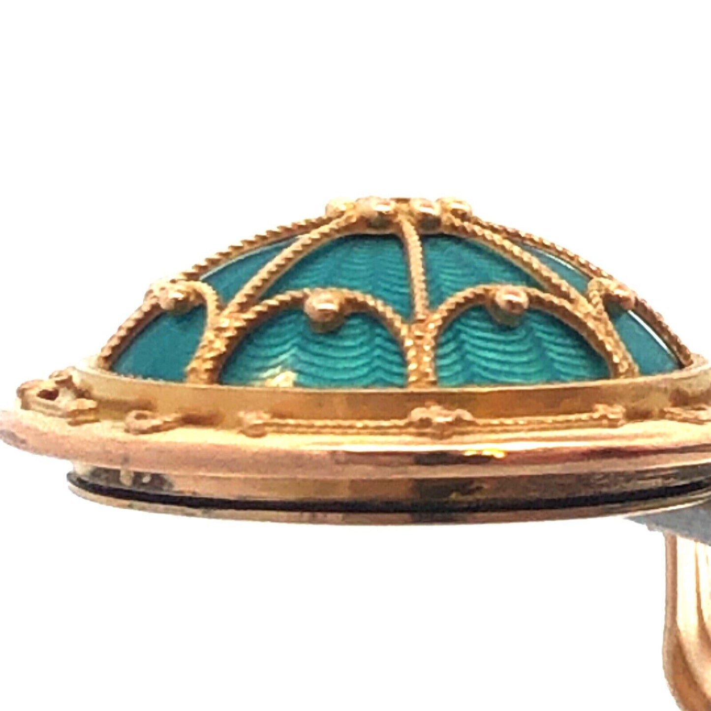 Art Nouveau Art Deco 14K Yellow Gold Aqua Turquoise Guilloche Enamel Pendant