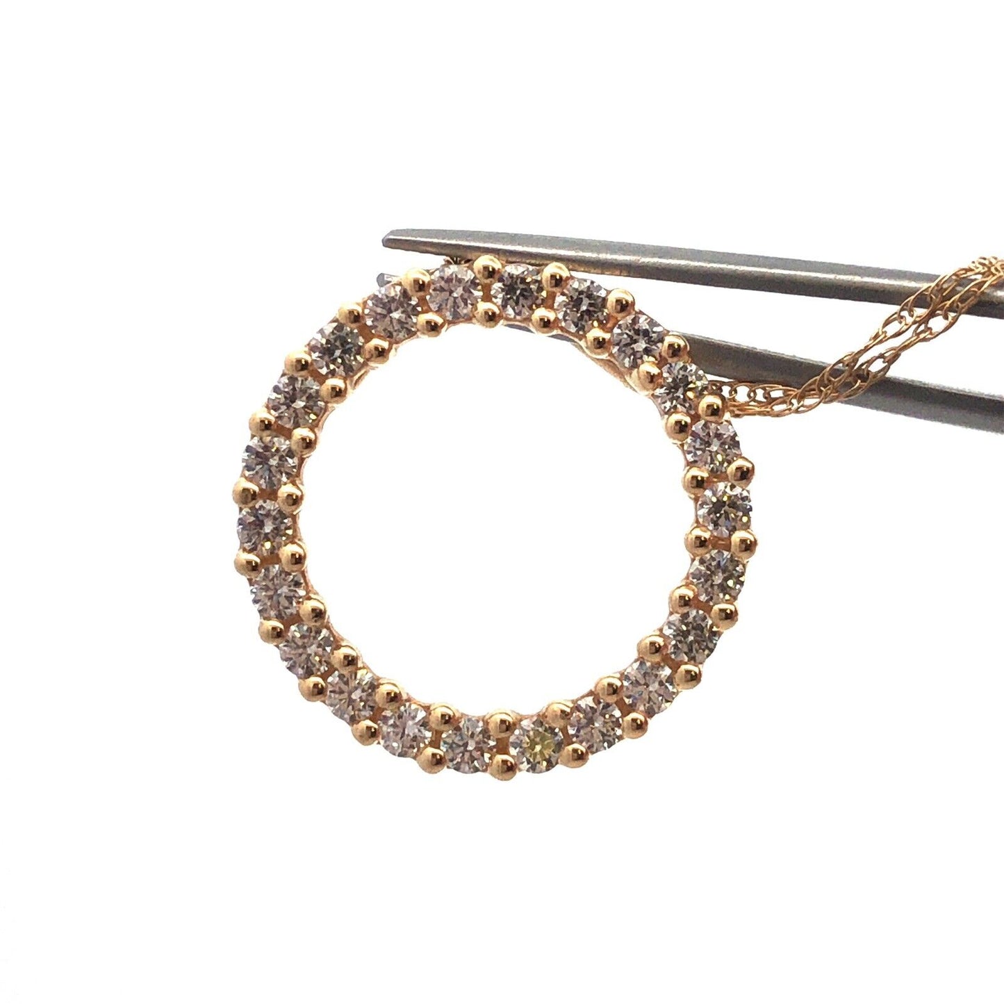 Designer 14K Yellow Gold Cubic Zirconia CZ Infinity Circle Pendant Necklace