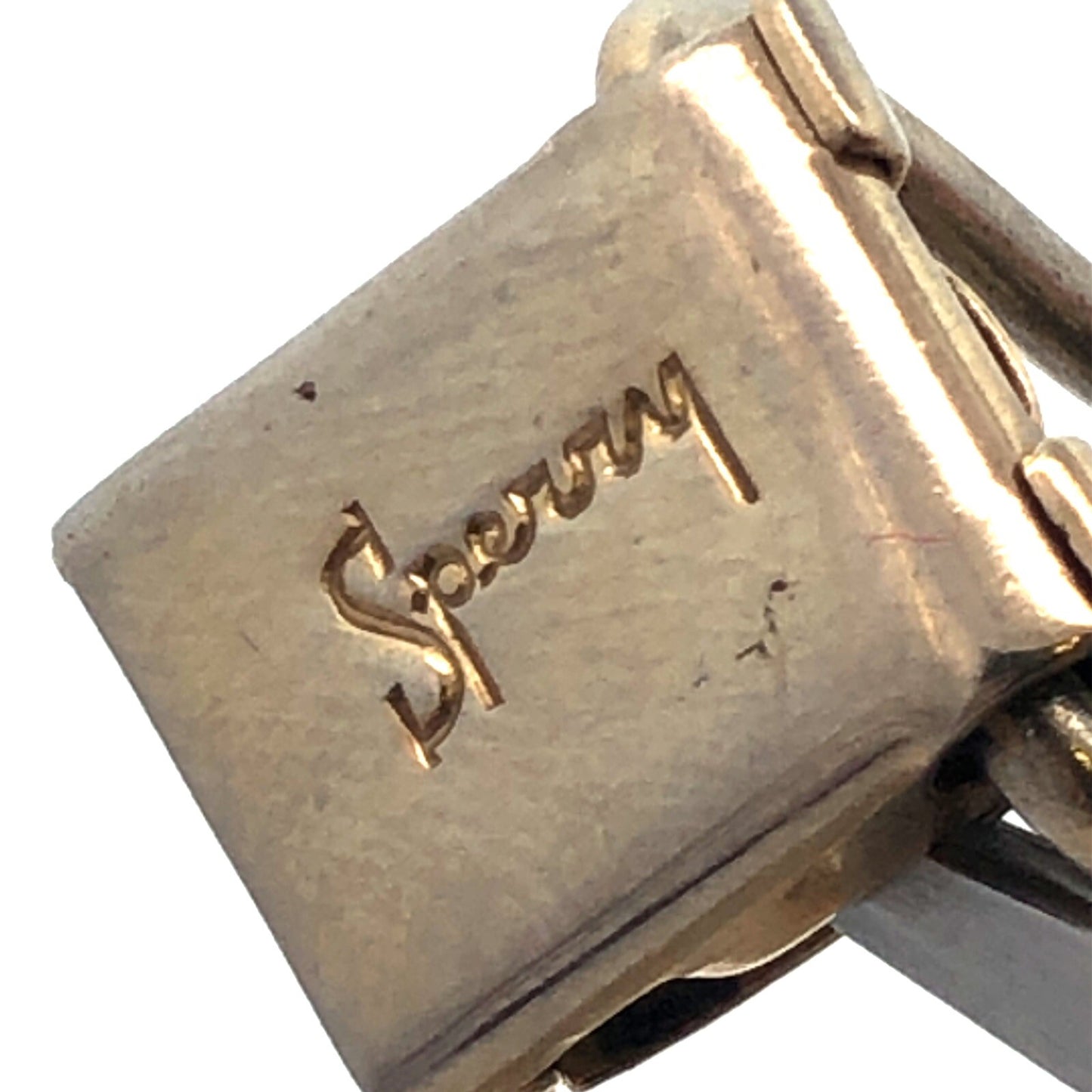1950's Sperry Silver Tone Four Leaf Clover Charm Curb Link Statement Bracelet