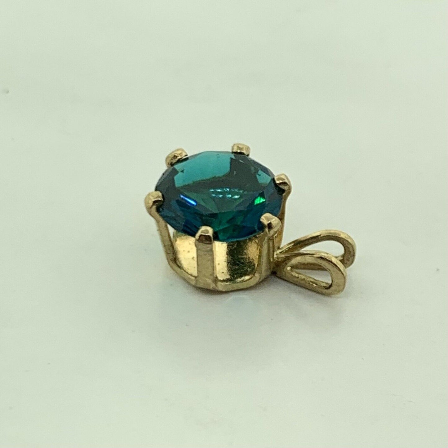 14K Yellow Gold Round Green Tourmaline Solitaire Drop Pendant