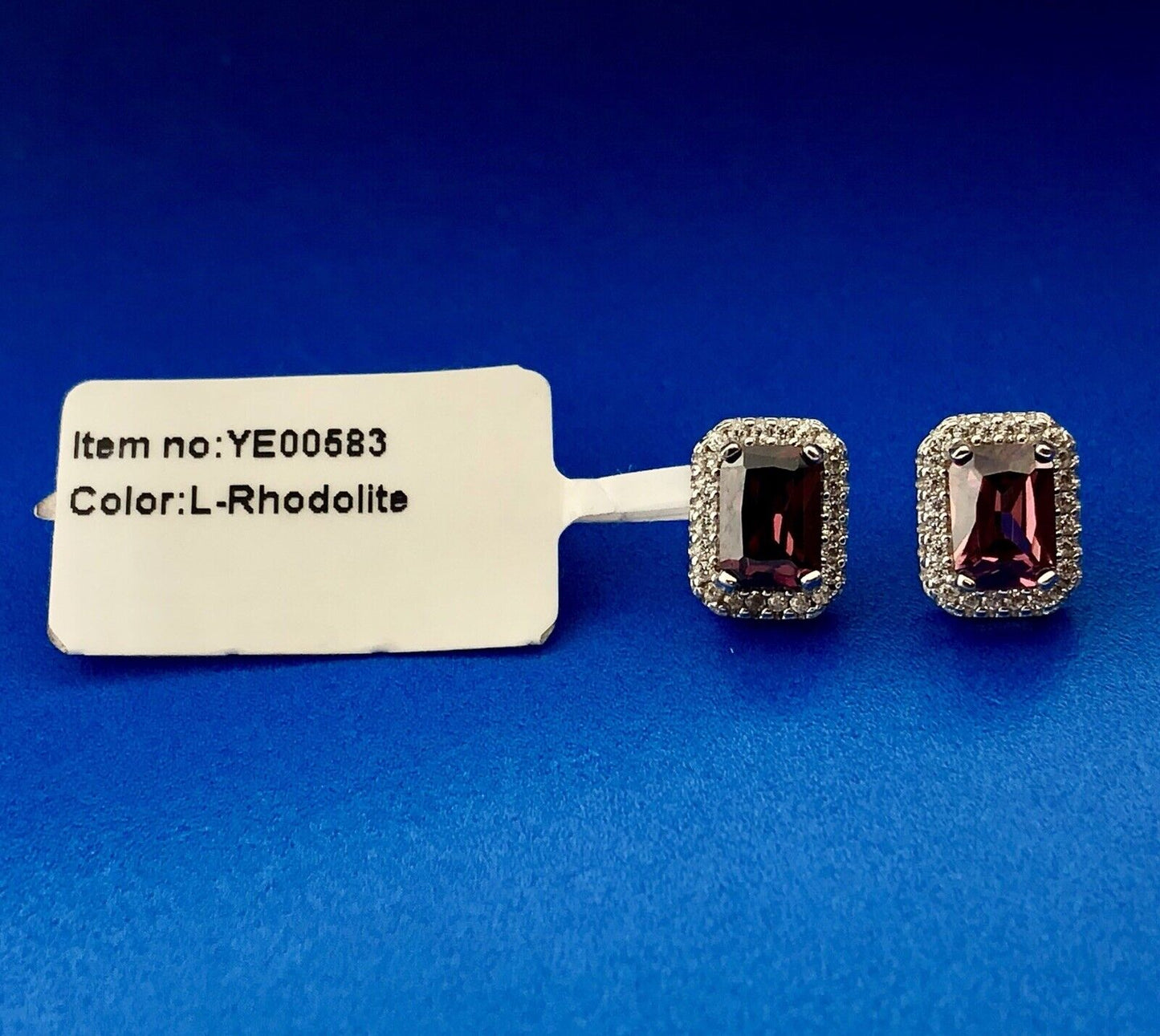 Designer OJL Sterling Silver Rhodolite Garnet Diamond Halo January Stud Earrings