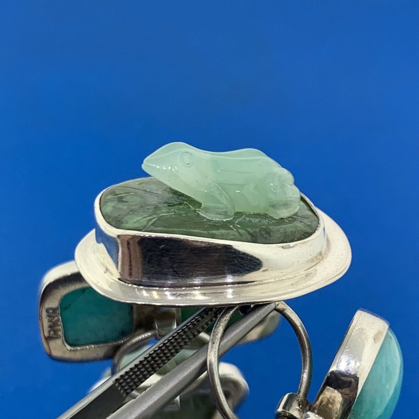 Amy Kahn Russell 925 Sterling Silver Mixed Carved Gemstone Statement Bracelet