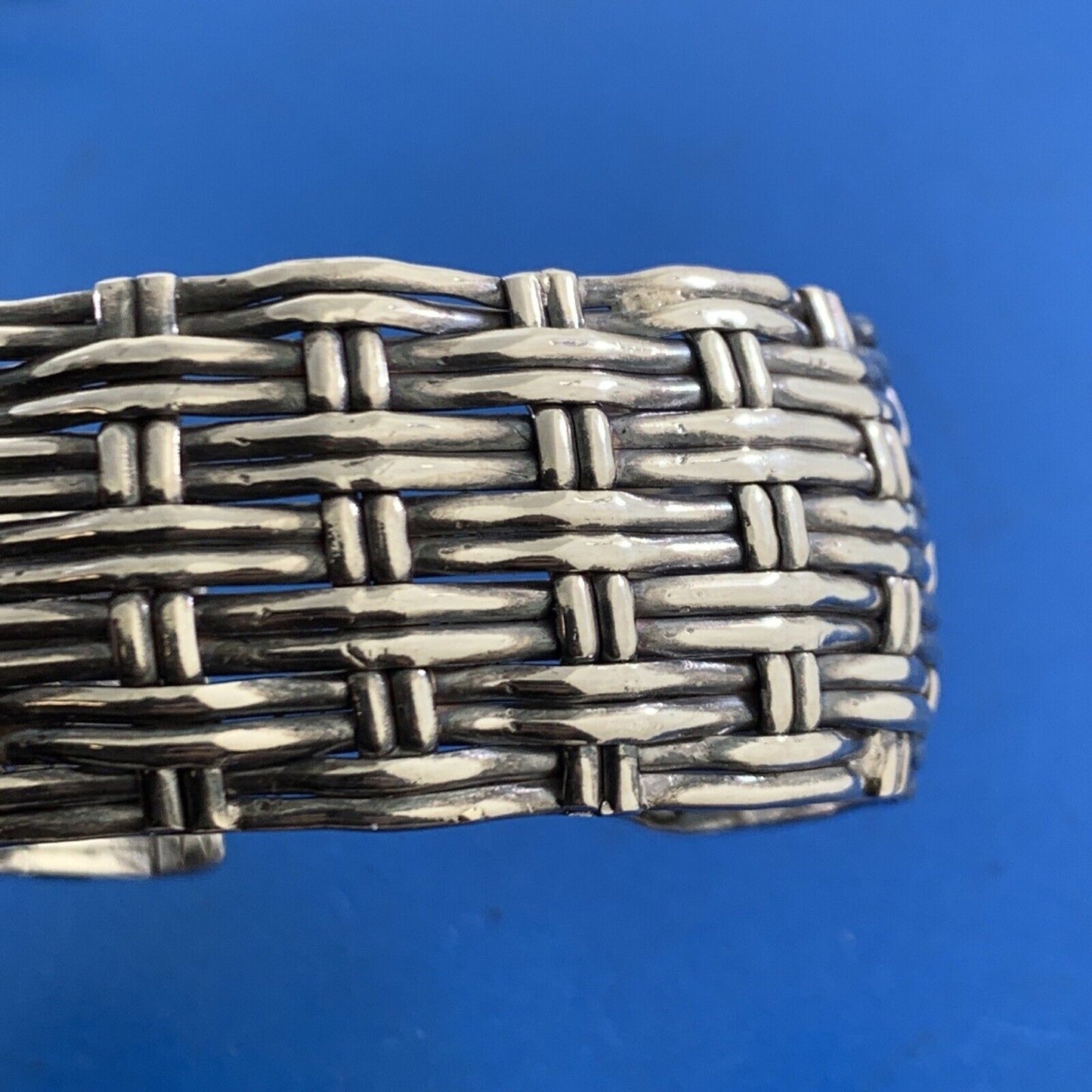 Artisan 925 Sterling Silver Basket Weave Statement Open Cuff Bracelet