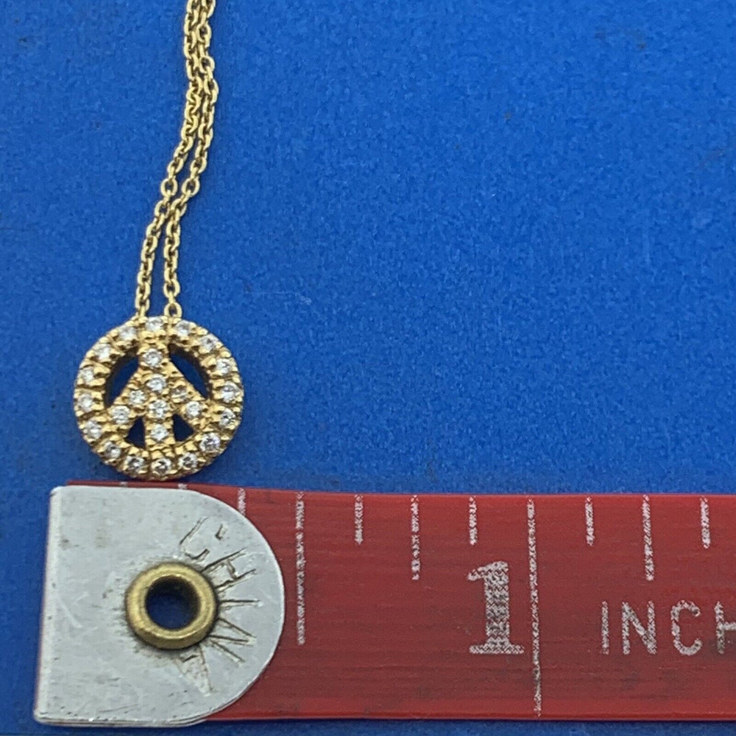 Designer Italy 18K Yellow Gold Diamond Peace Sign Necklace