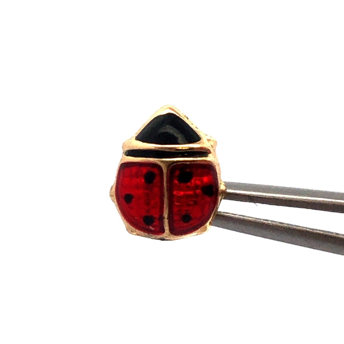 Designer JCM 14KT Yellow Gold Red Black Enamel Lady Bug Stud Earrings