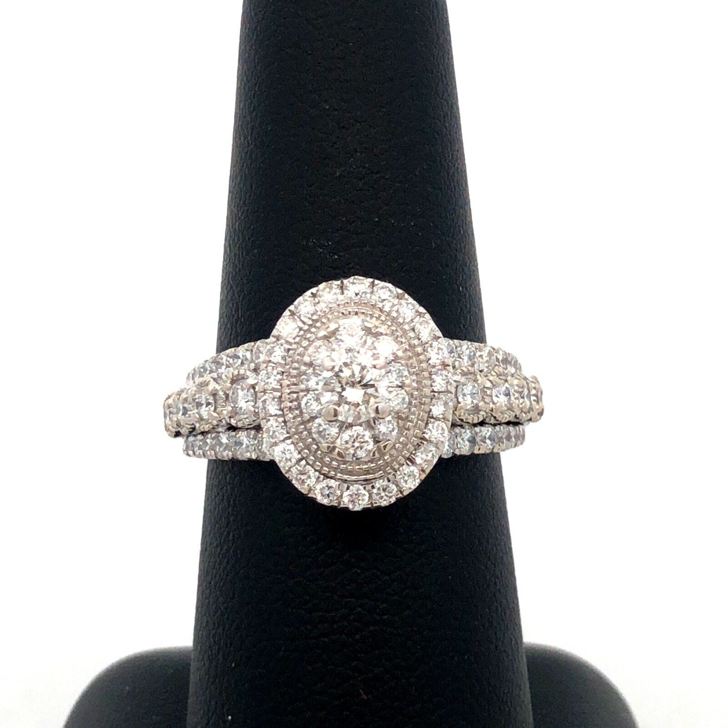 Designer GDM 14K White Gold Round Diamond Cluster Halo Oval Engagement Ring