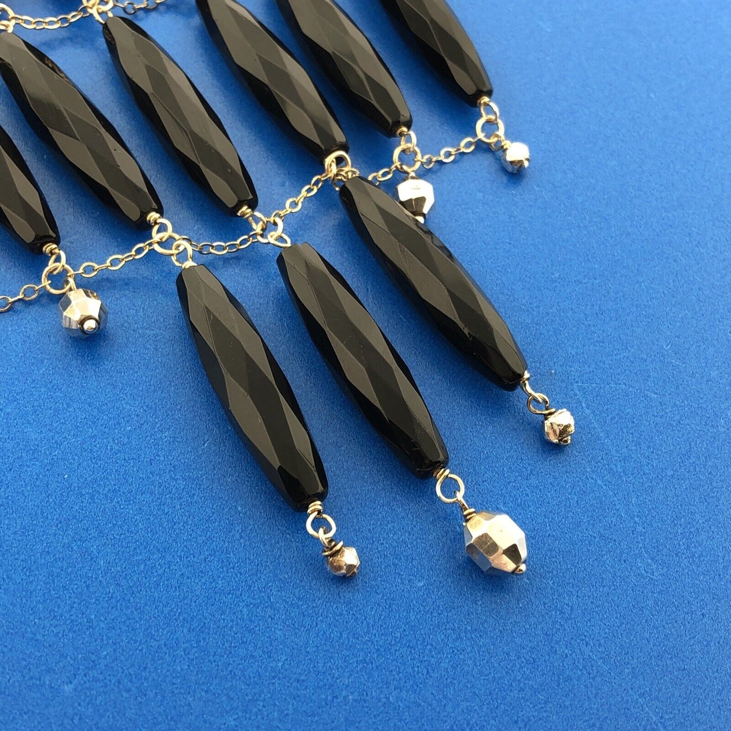 Chan Luu Vermeil Sterling Silver 925 Carved Long Black Bead 17" Bib Necklace