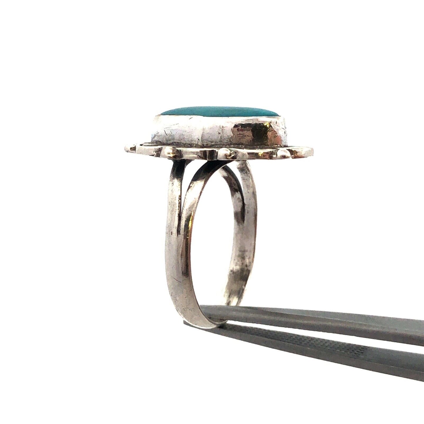 Vintage Native American 925 Sterling Silver Oval Turquoise Old Pawn Ring