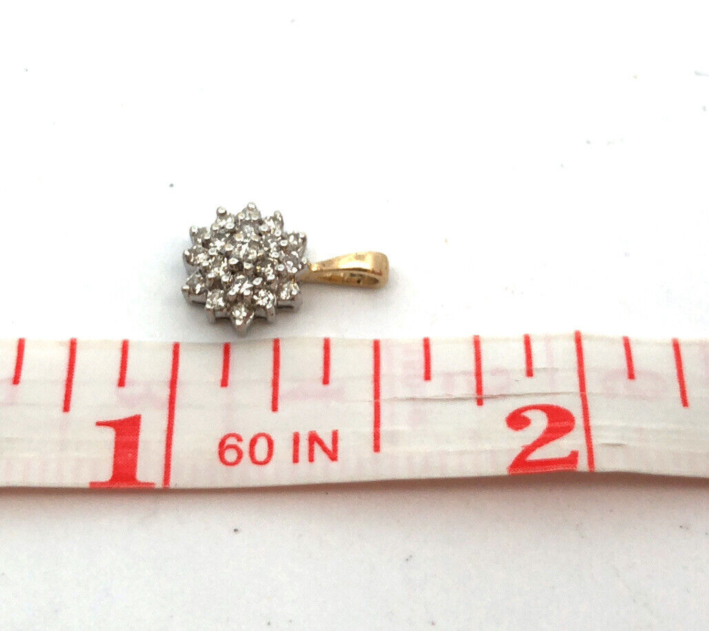Retro 14K Yellow White Gold Round Diamond Floral Snowflake Cluster Charm Pendant
