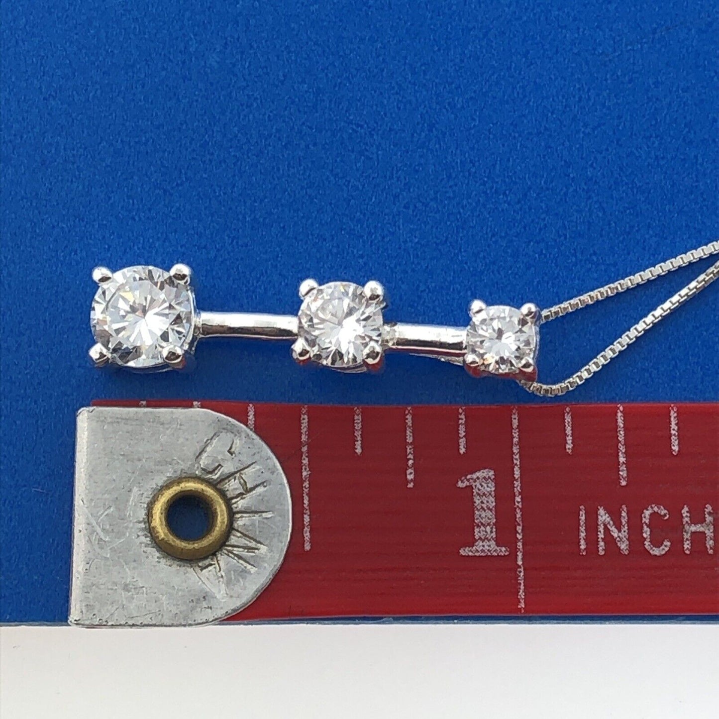 Stunning Sterling Silver Cubic Zirconia CZ Three Stone Journey Pendant Necklace