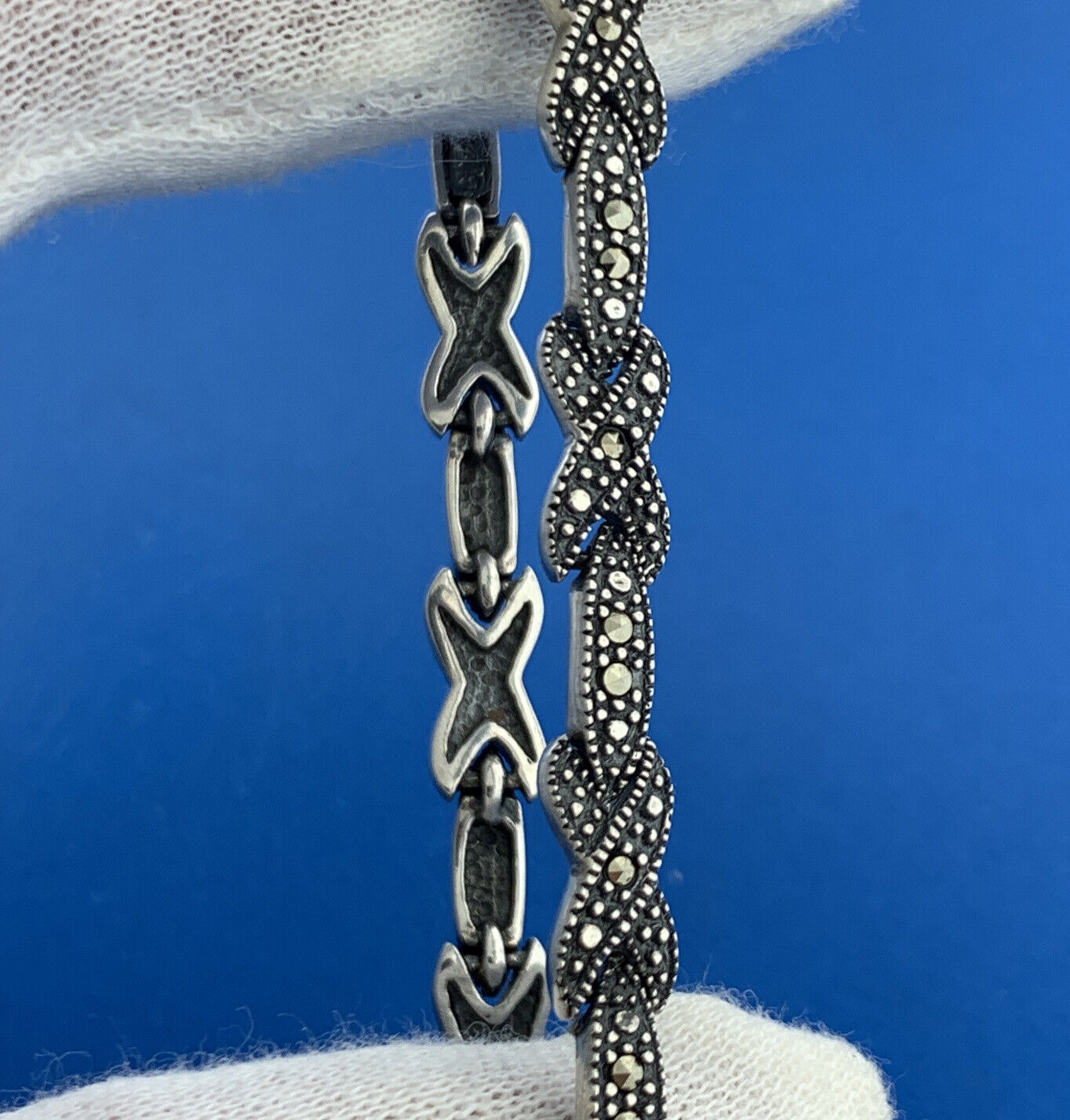 Designer 925 Sterling Silver Marcasite X O Balinese Style Tennis Bracelet