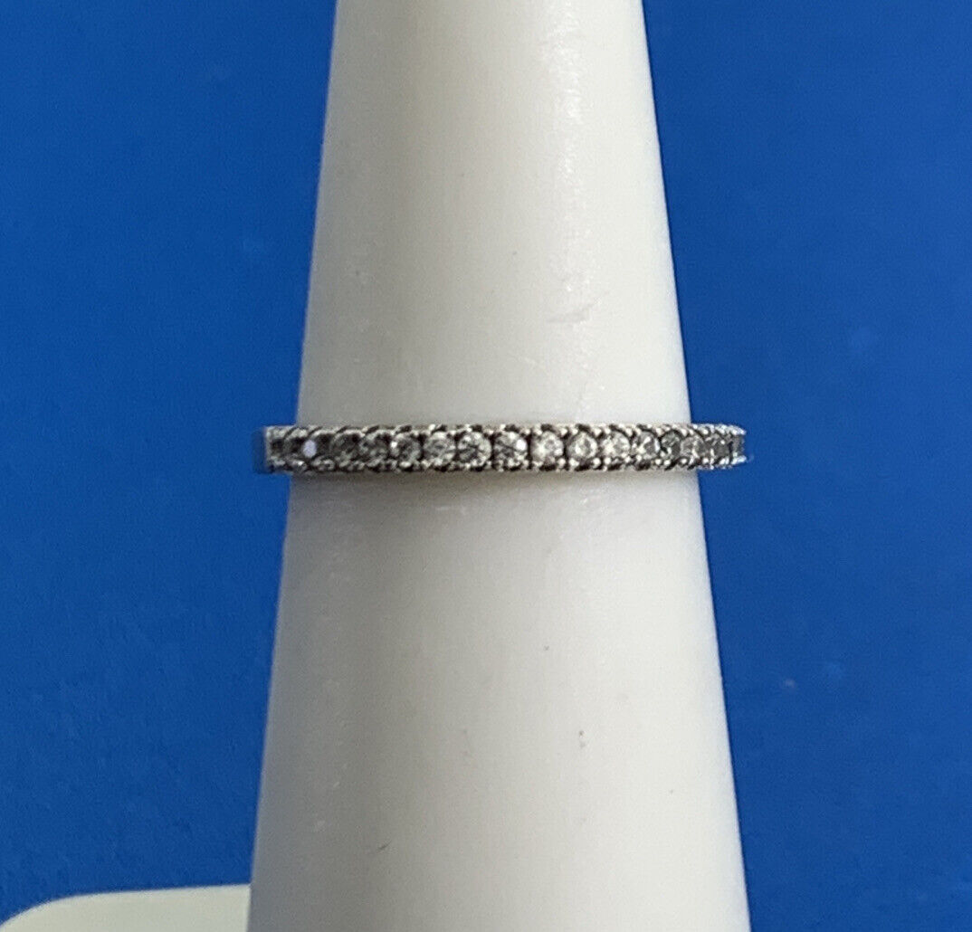 Estate 925 Sterling Silver White Amethyst Wedding Anniversary Stackable Band Rin
