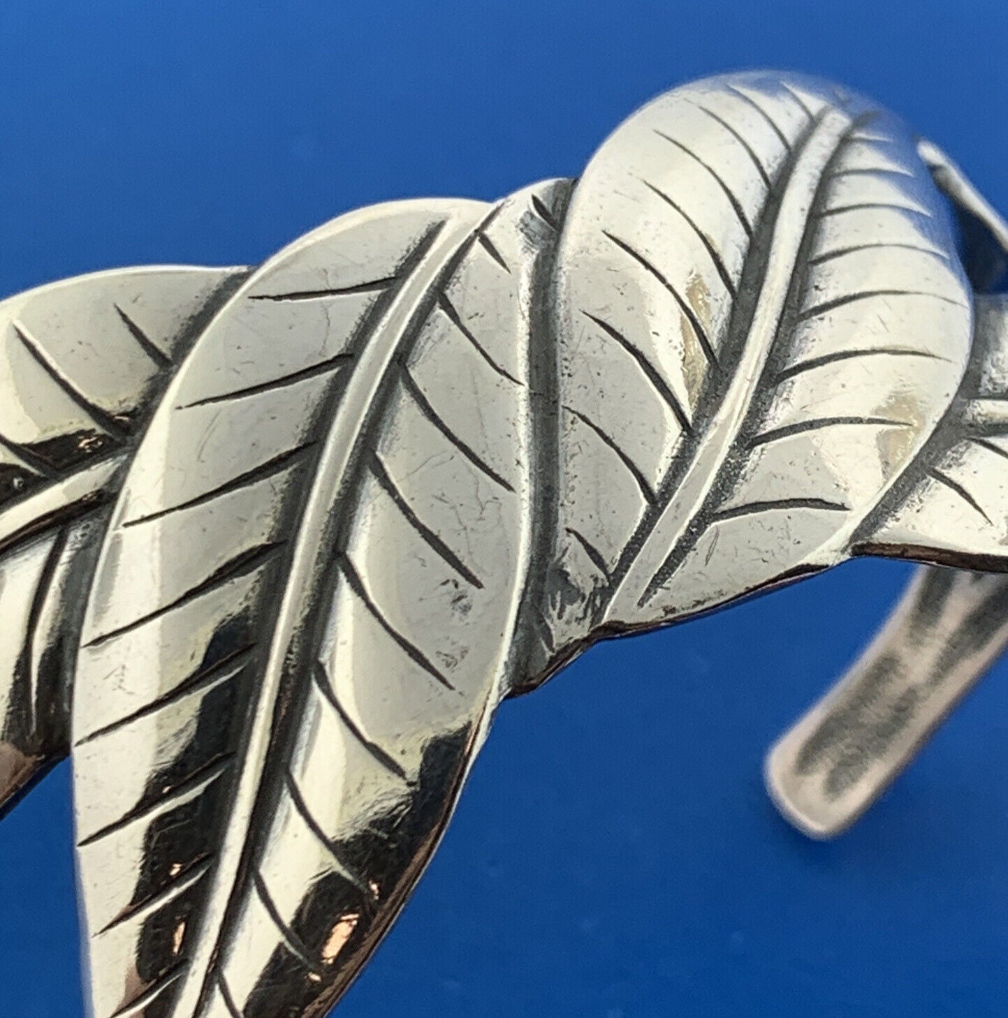 Stunning Sterling Silver 925 Leaf Branch Nature Openwork Cuff 6.5" Bracelet