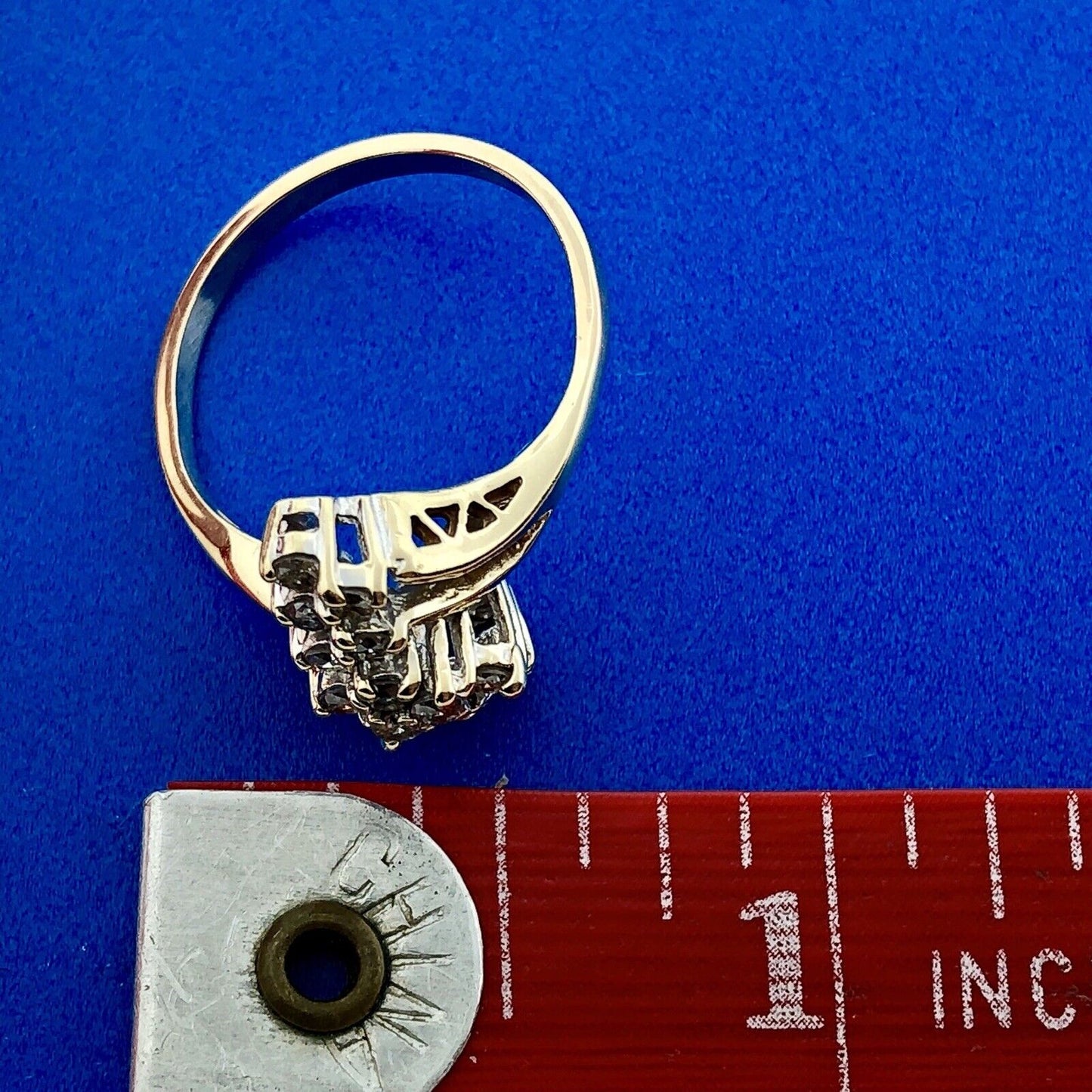 Retro 14K Yellow Gold Diamond Waterfall Cluster Bypass Anniversary Cocktail Ring