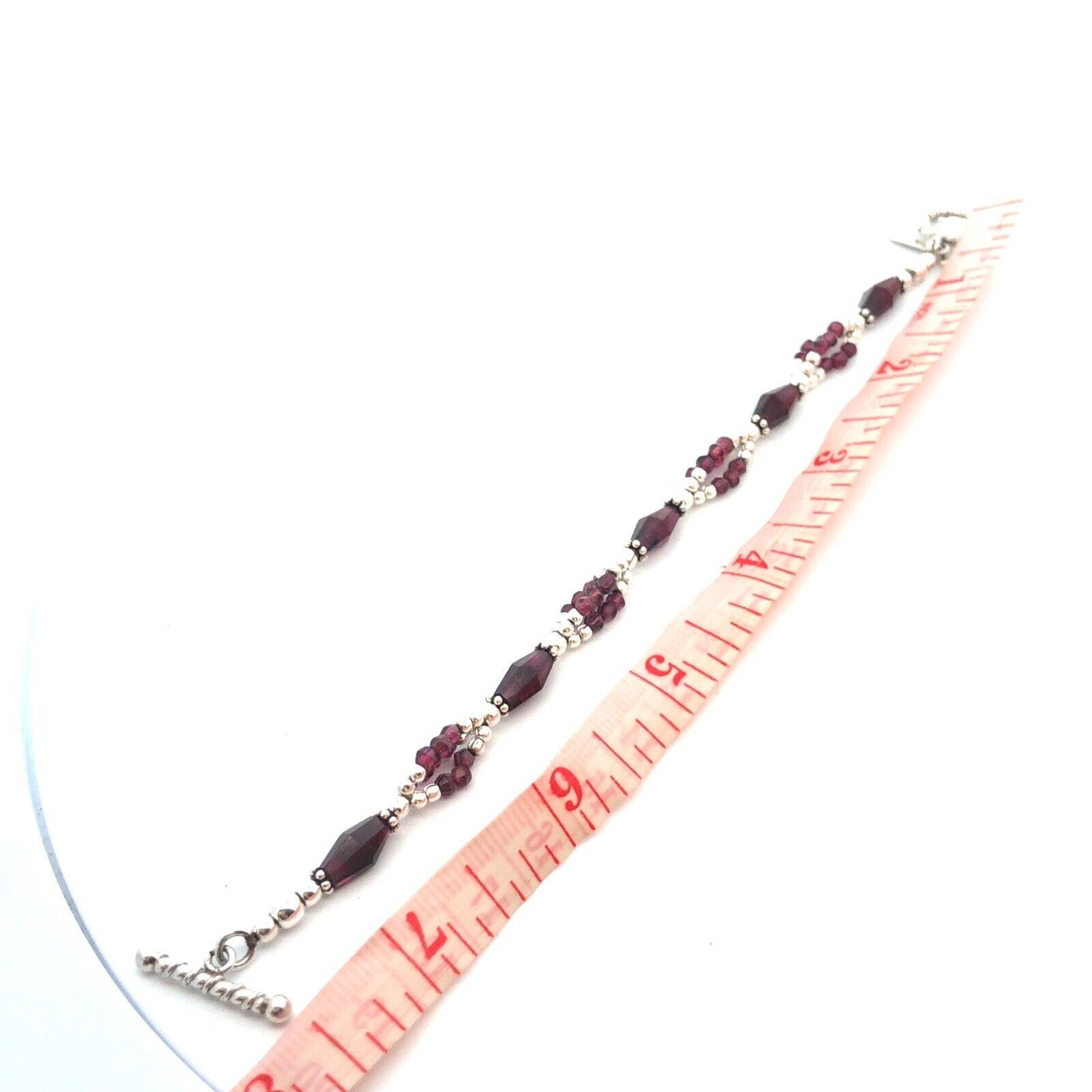 Designer 925 Sterling Silver Amethyst Beaded Textured Toggle Bracelet