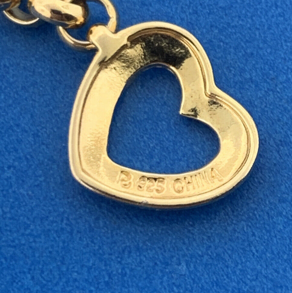 Designer 925 Sterling Silver Vermeil Diamond 2 Tone Heart Panel Toggle Bracelet