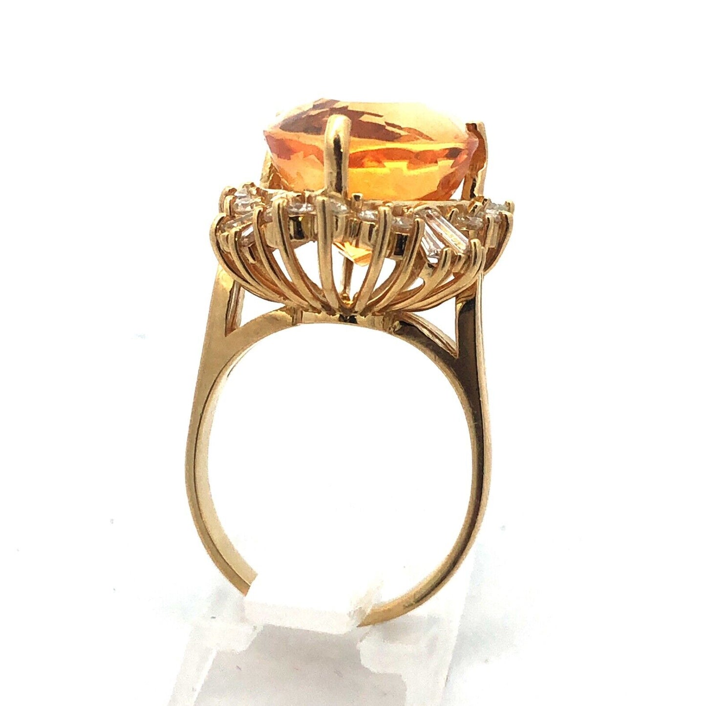 Elegant 18K Yellow Gold Trillion Cut Citrine Diamond Statement Cocktail Ring