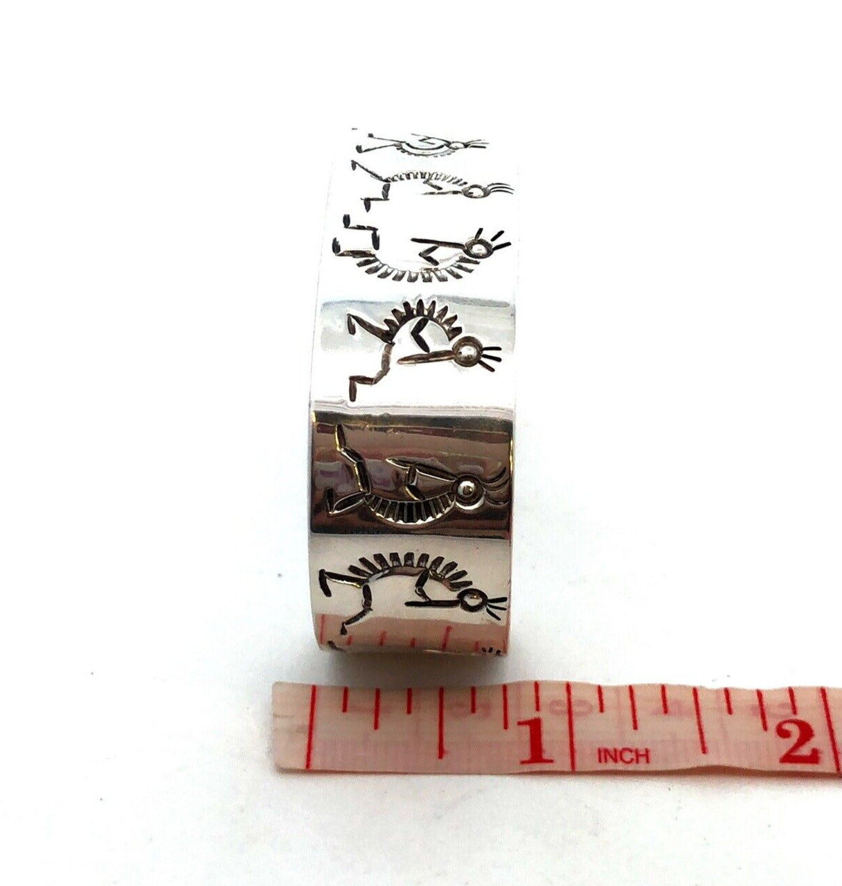 Native American 925 Sterling Silver Kokopelli Fertility Luck Open Cuff Bracelet