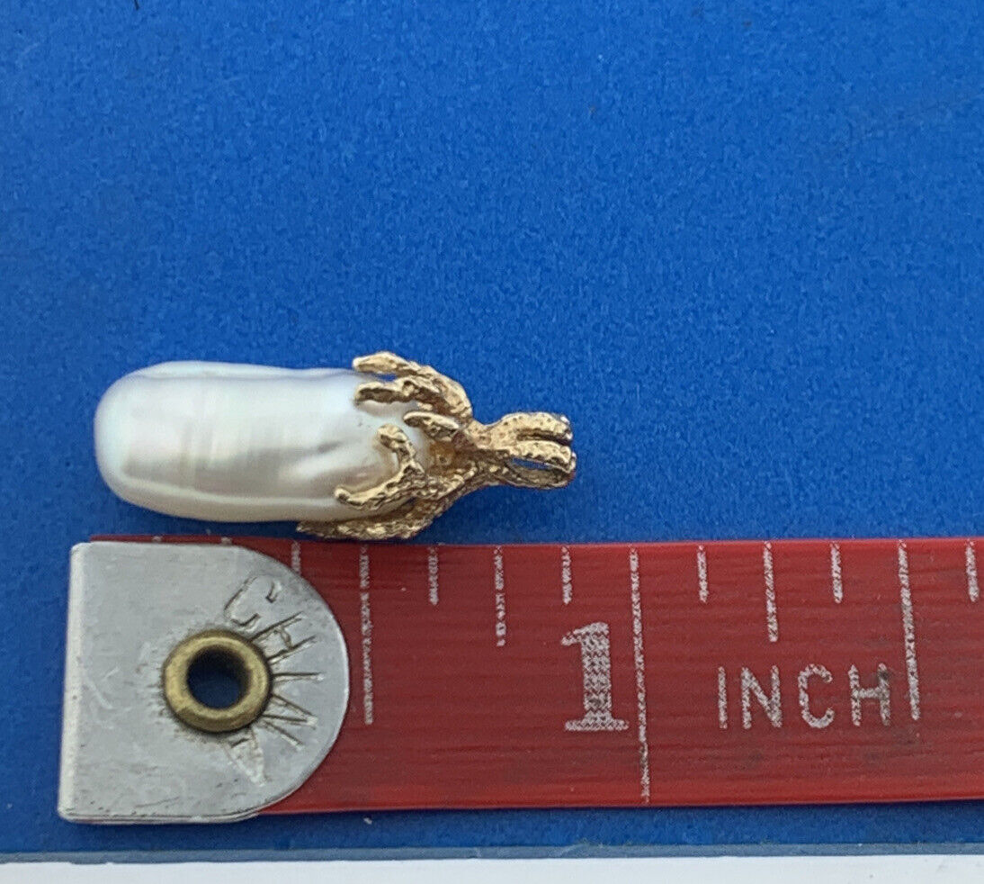 Retro 14K Yellow Gold Nugget Free Form Freshwater Pearl Statement Pendant