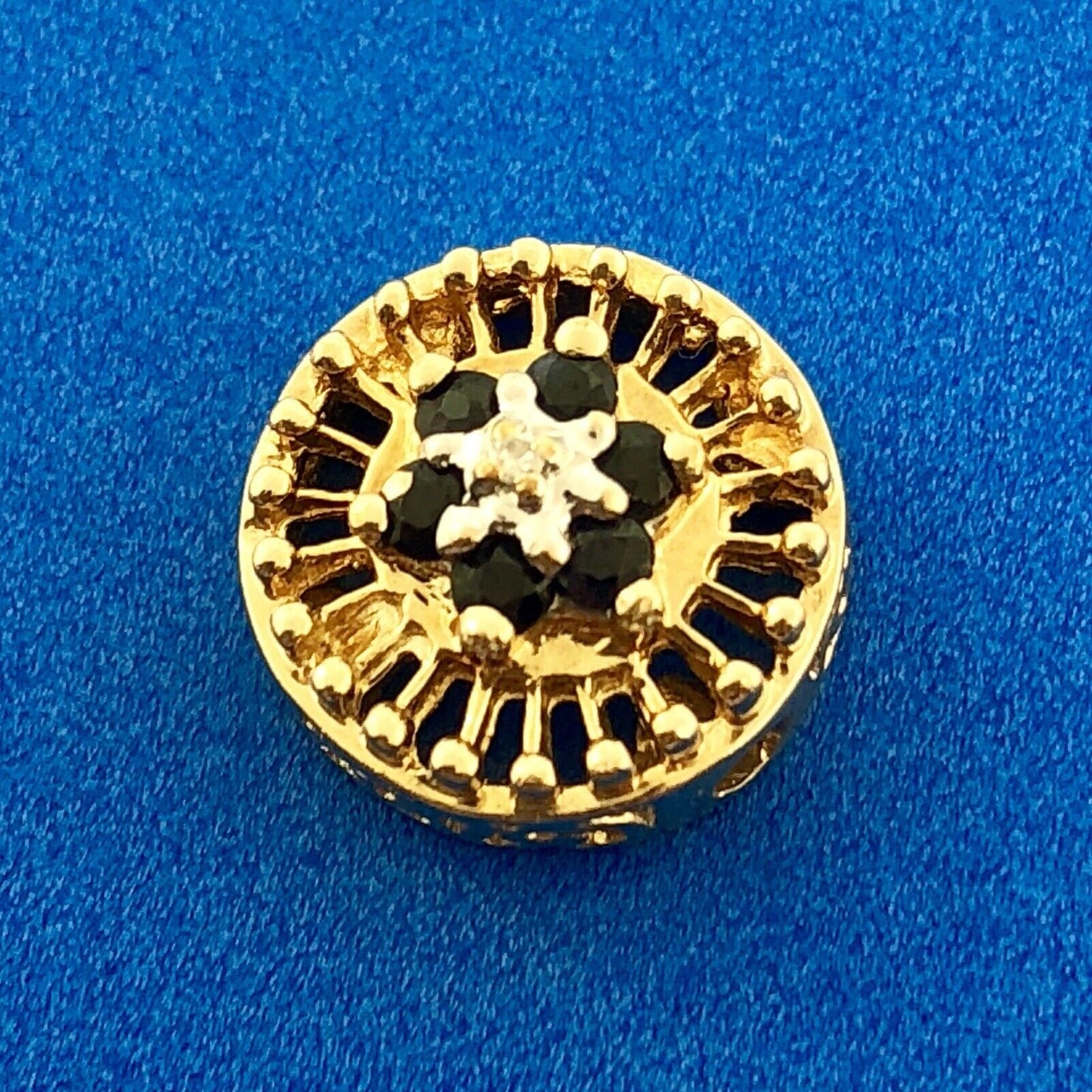 Designer OMG 10K Yellow Gold Blue Sapphire Cluster Slide Charm Diamond Accent