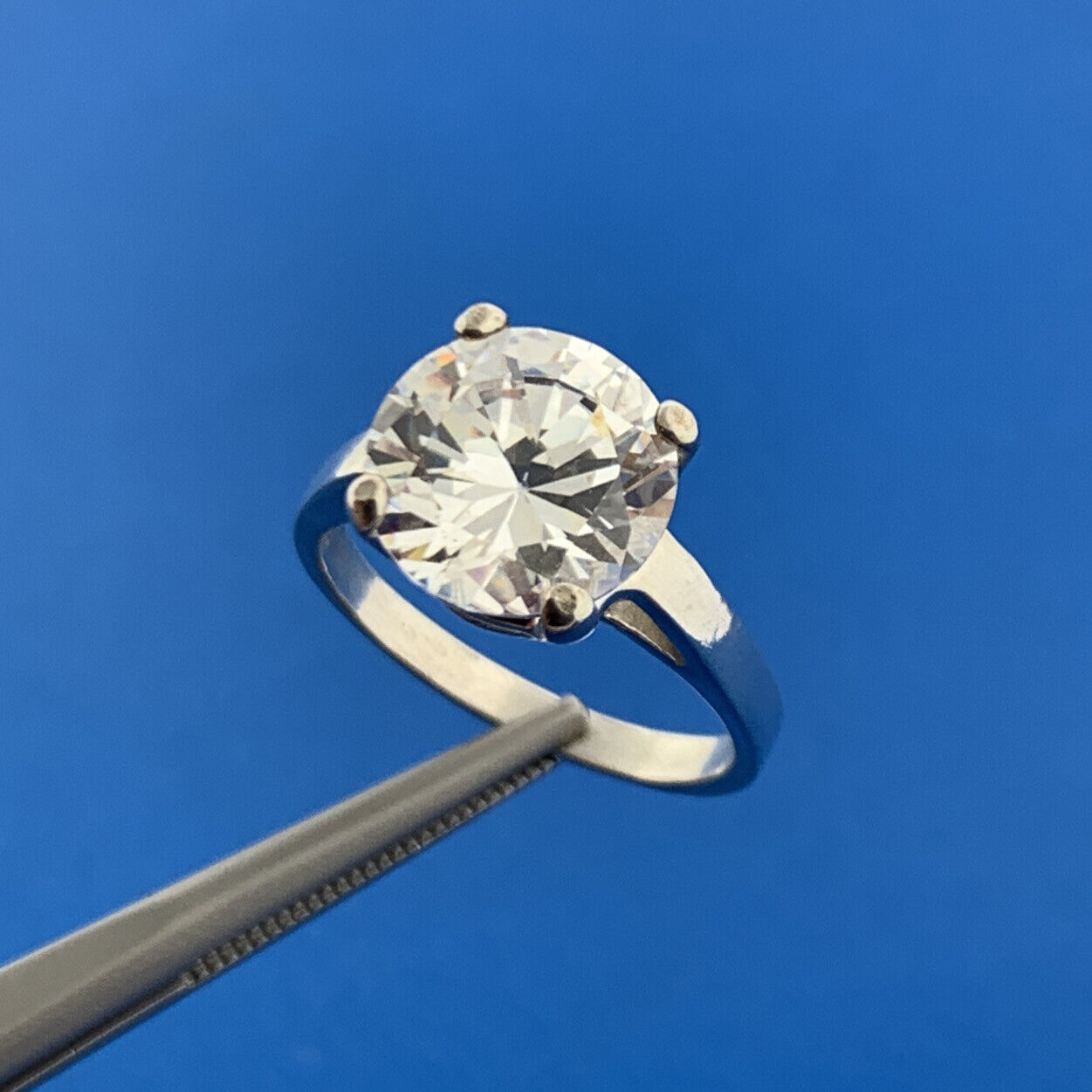 Designer Sterling Silver 925 Solitaire Cubic Zirconia Statement Engagement Ring
