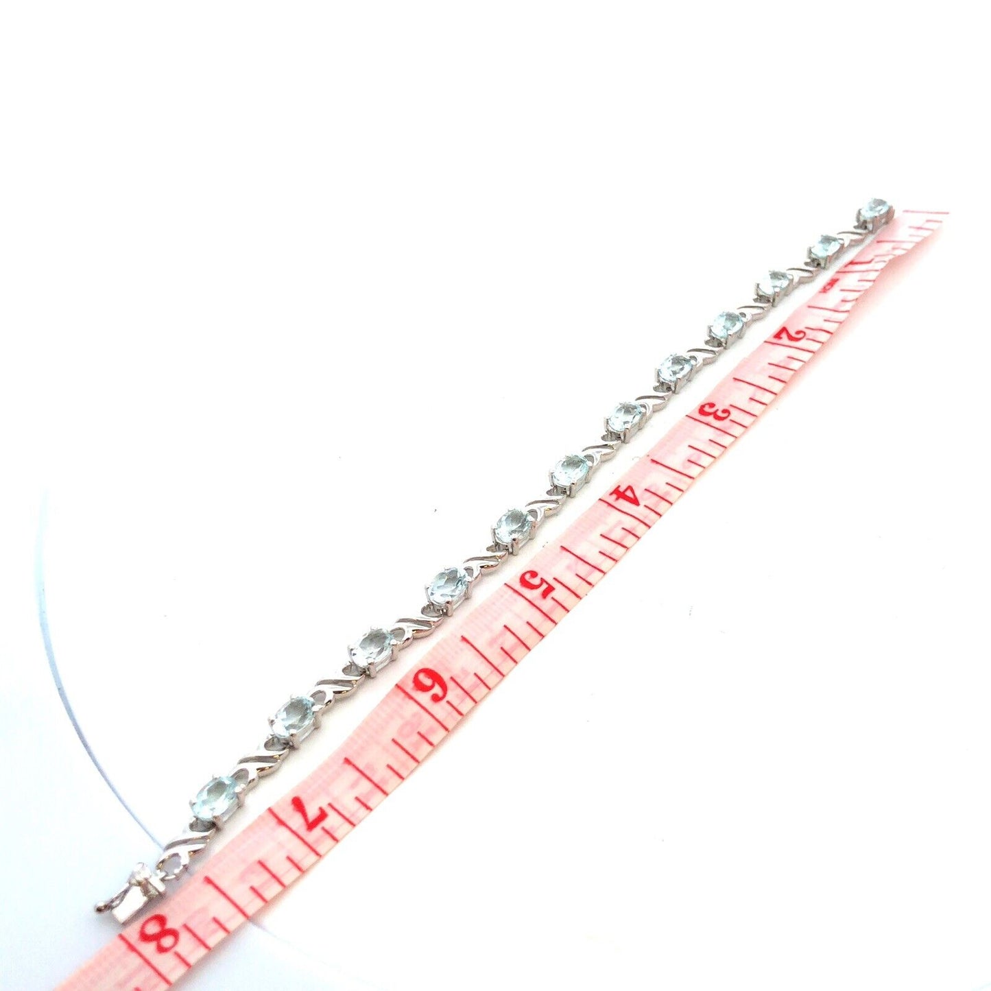 Designer QCD 925 Sterling Silver Oval Light Aqua Tourmaline Tennis Bracelet