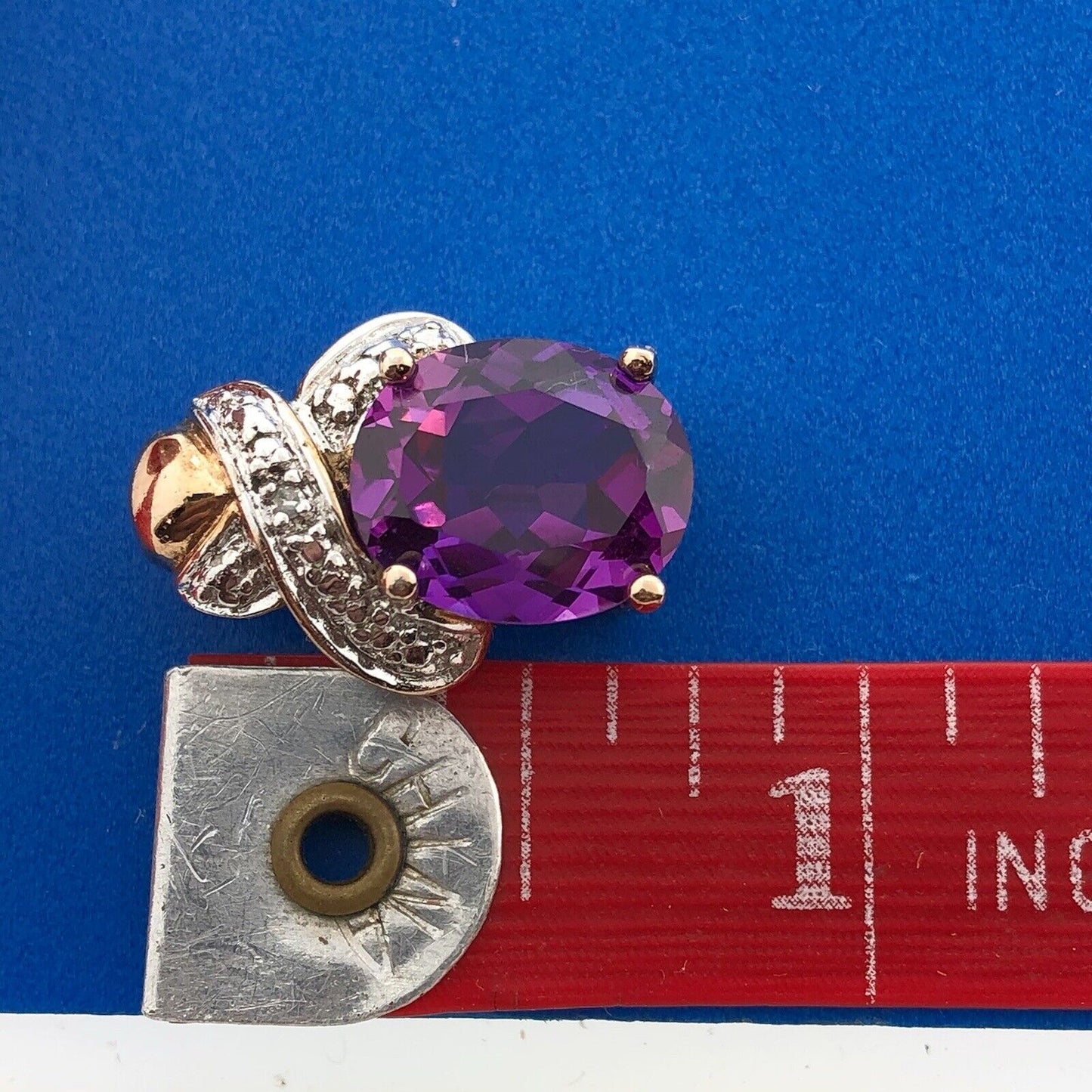 Designer 925 Two Tone Sterling Silver Purple Sapphire Diamond Accent Pendant