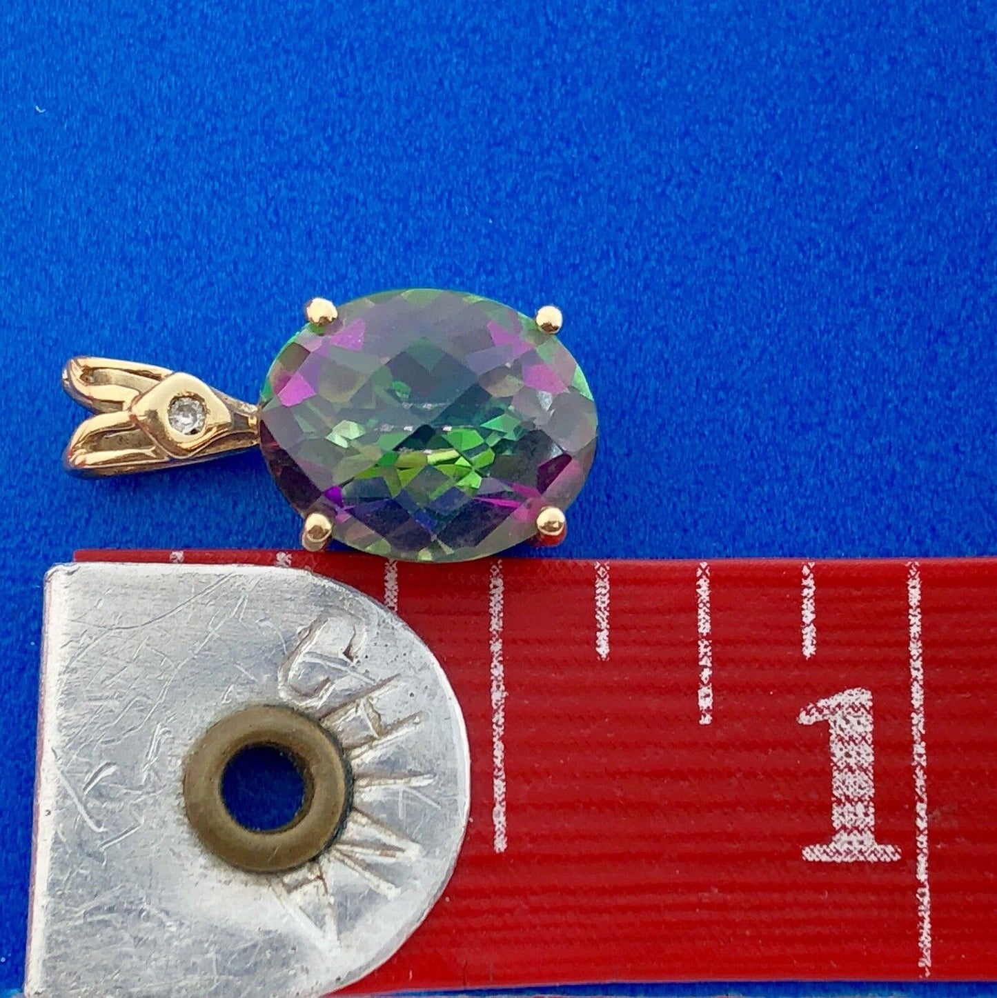 Designer 14k Yellow Gold Mystic Topaz Diamond Accent Pendant