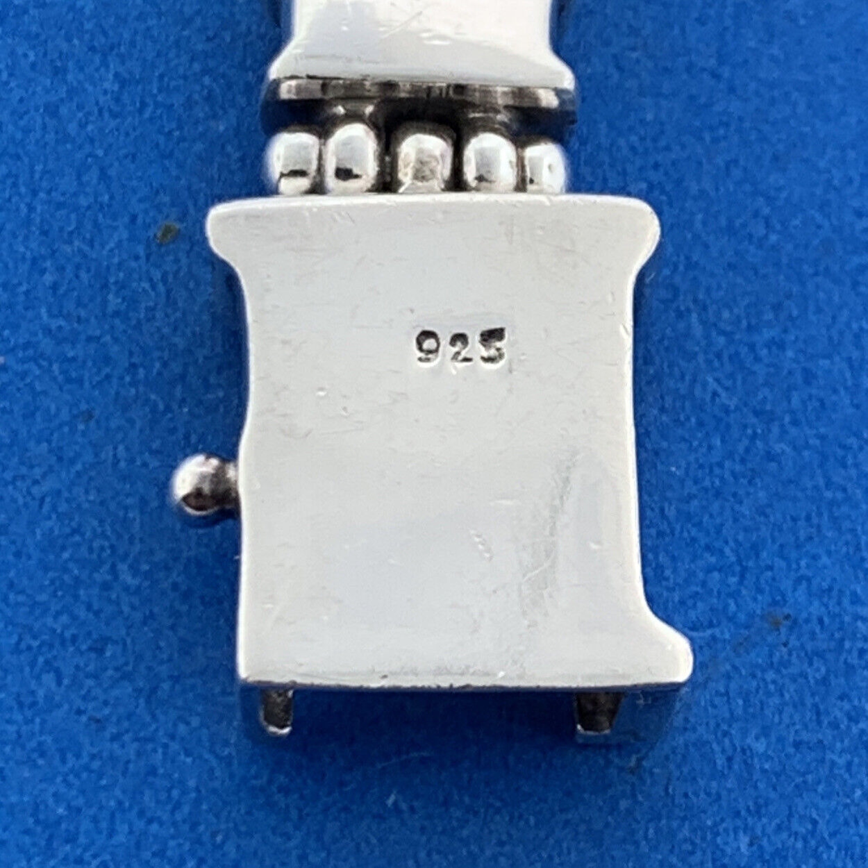 Retro Sterling Silver Mabe Pearl Blue Topaz Balinese Style Statement Bracelet