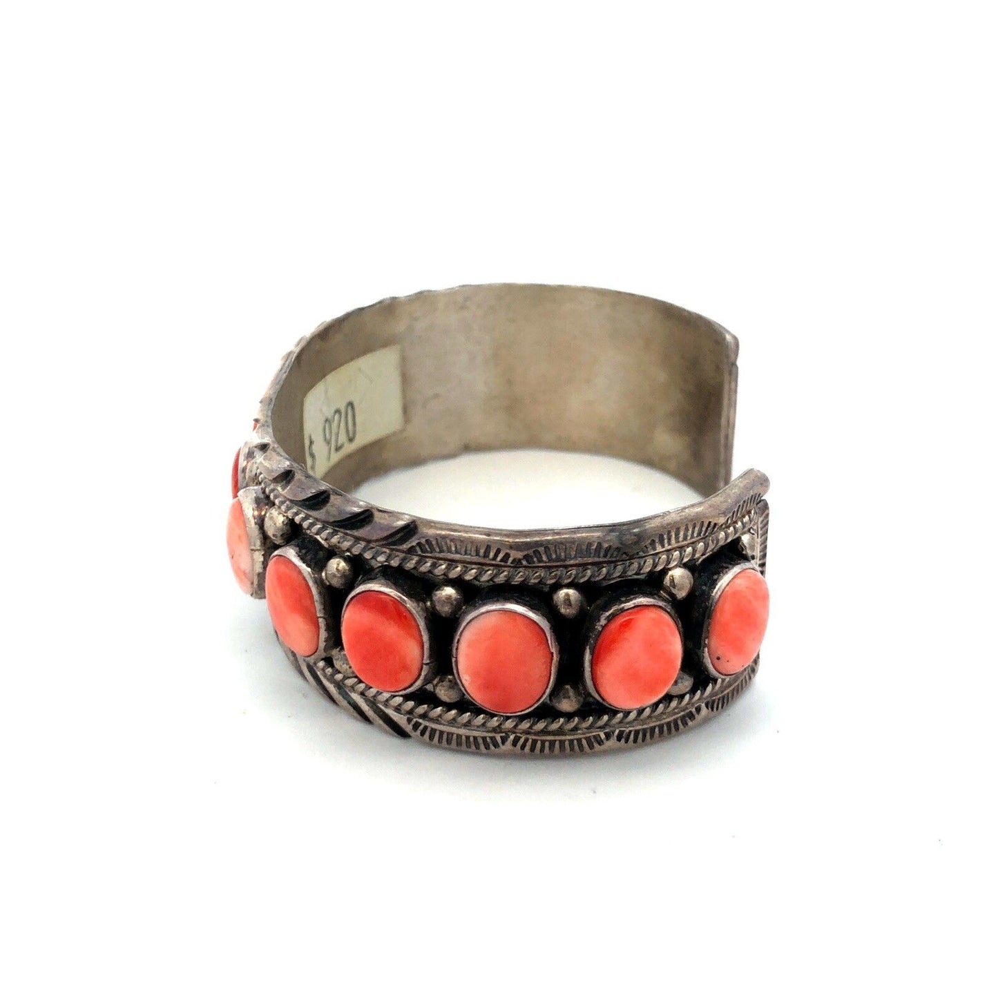 Charlene Yazzie Navajo 925 Sterling Silver Oval Spiny Oyster Open Cuff Bracelet