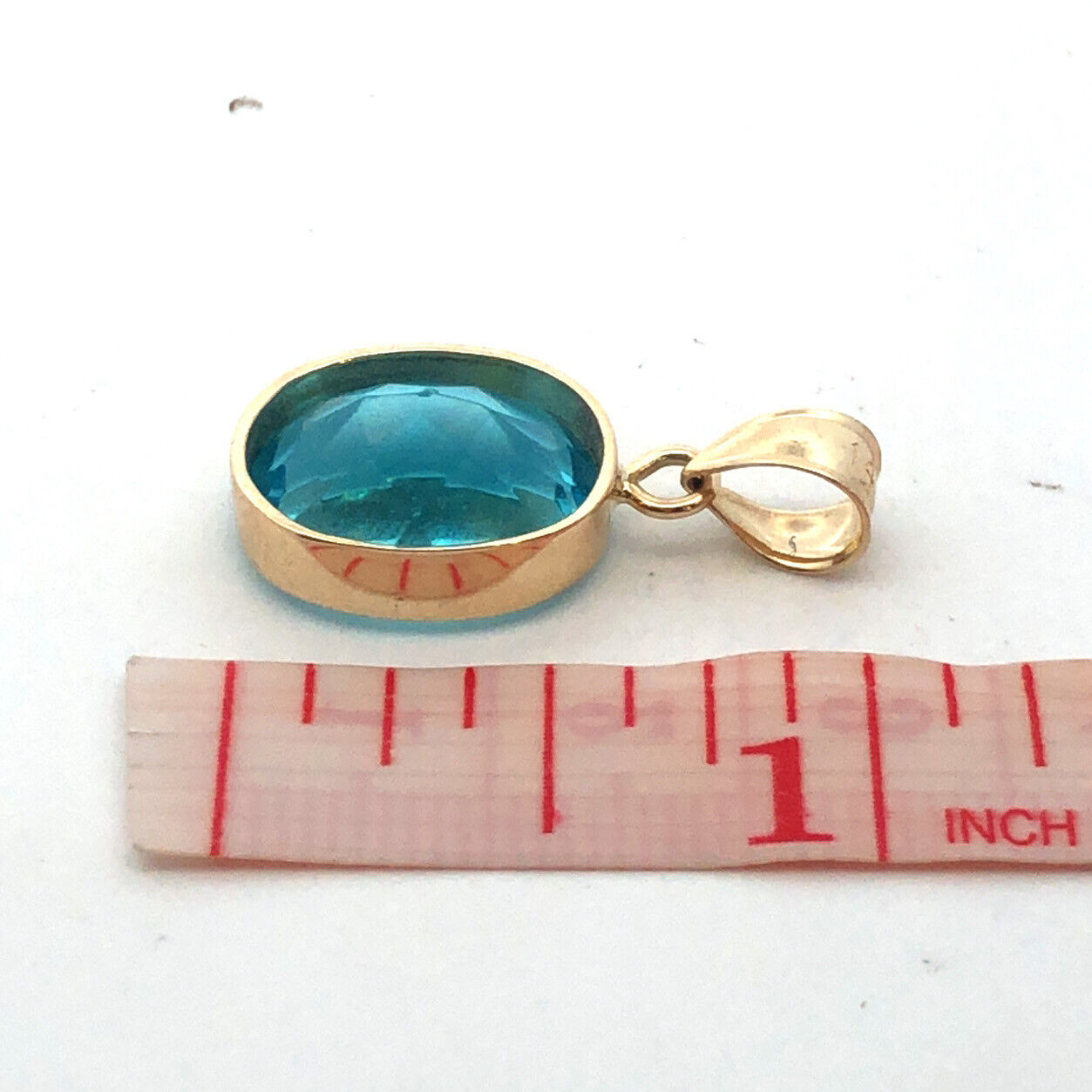 Designer H 14K Yellow Gold Oval Blue Cubic Zirconia CZ Solitaire Bezel Pendant