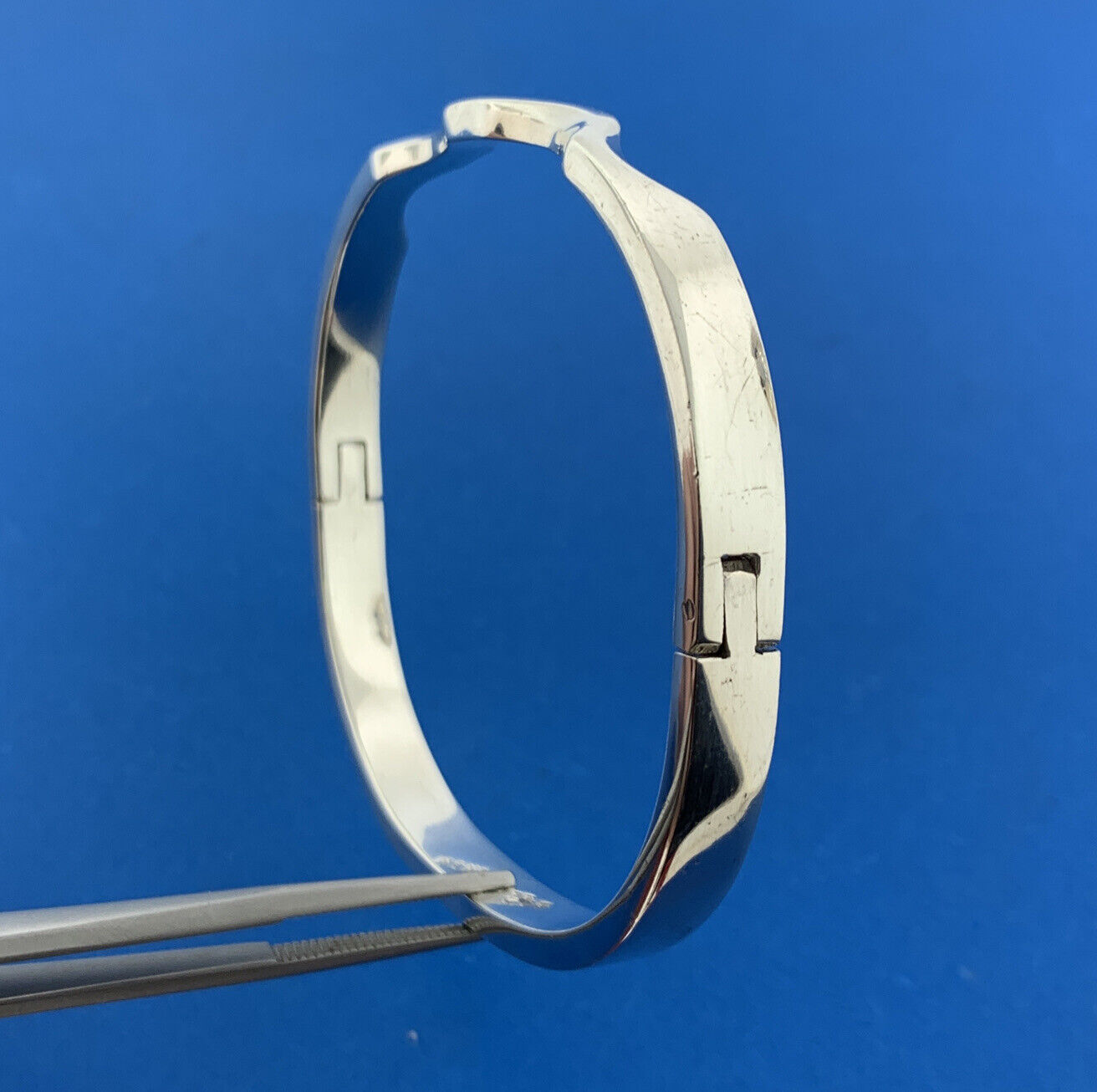 Vintage Taxco 925 Sterling Silver Modernist Wave Hinged Cuff Bangle Bracelet